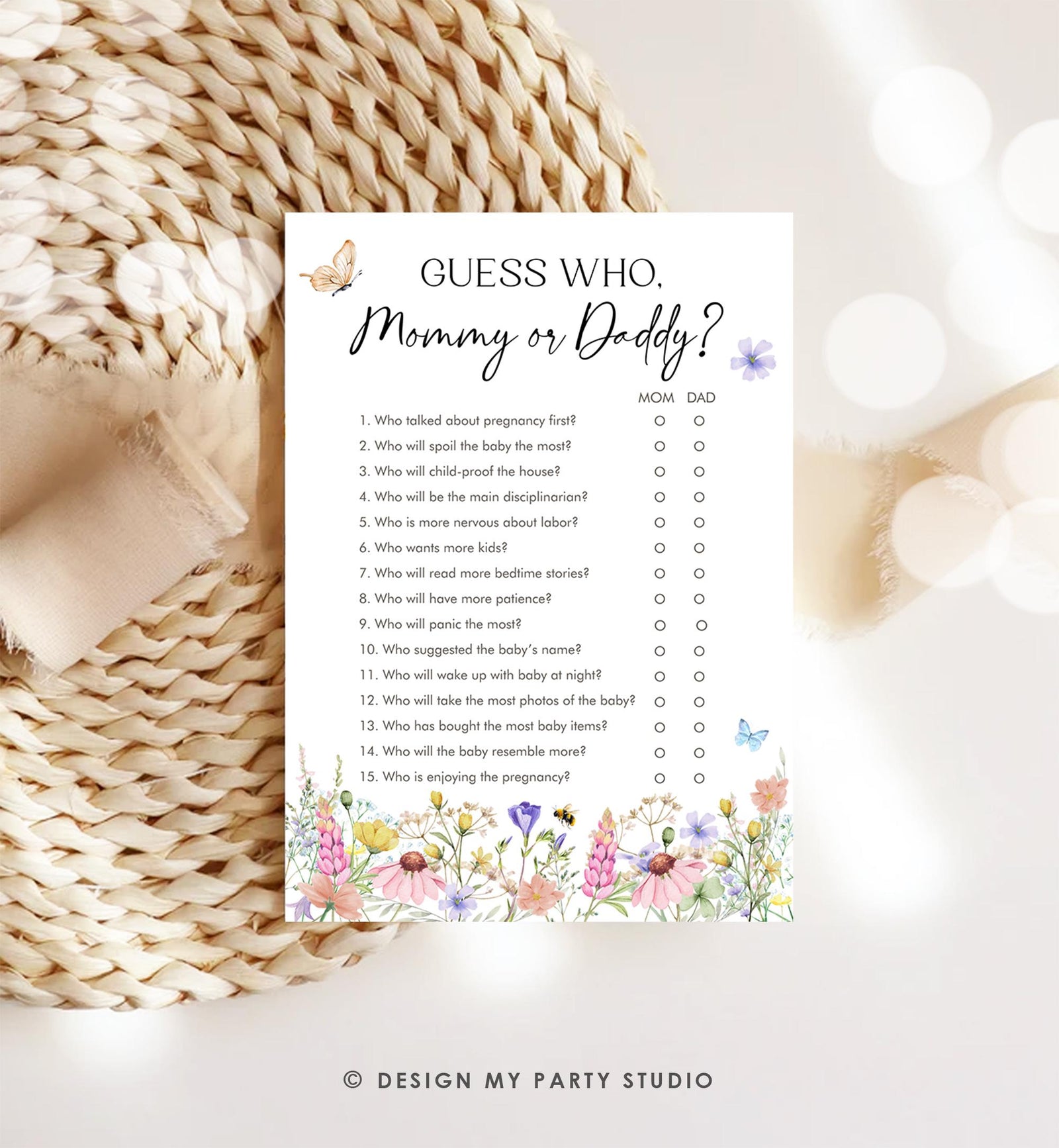 Editable Wildflowers Baby Shower Games Bundle Baby in Bloom Wild Flower Couples Shower Butterflies Digital Download Template Printable 0543