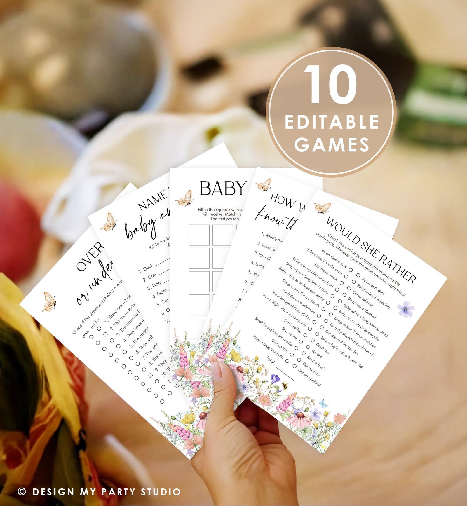 Editable Wildflowers Baby Shower Games Bundle Baby in Bloom Wild Flower Couples Shower Butterflies Digital Download Template Printable 0543