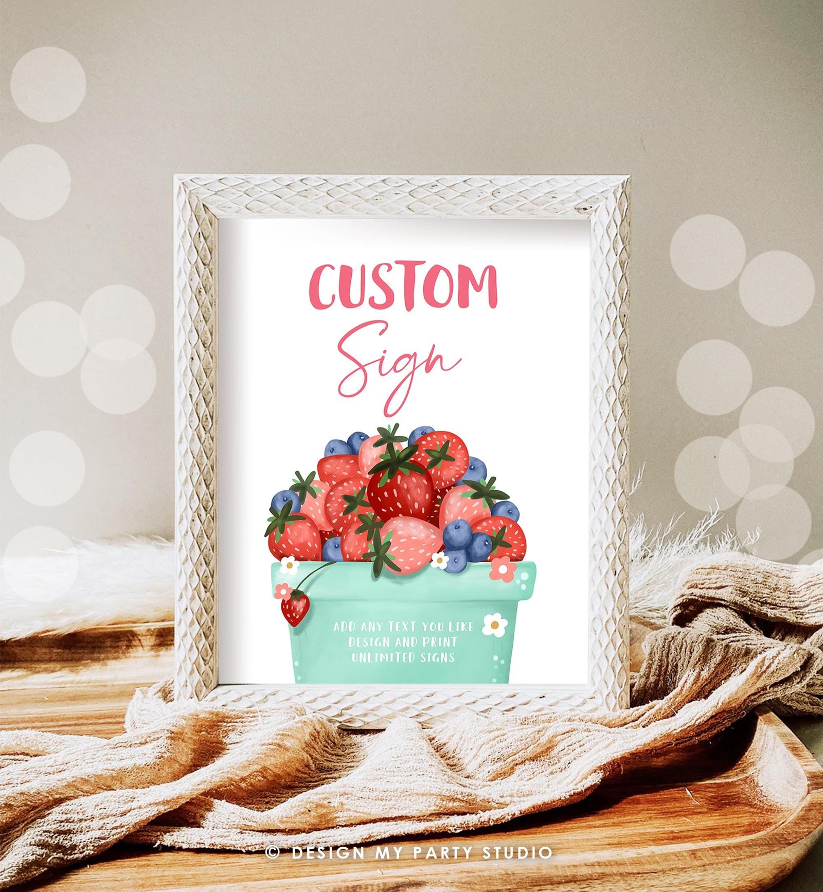 Editable Custom Sign Berry First Birthday Sign Berry Sweet Party Decor Girl Strawberries Blueberry Market Digital Download Printable 0506