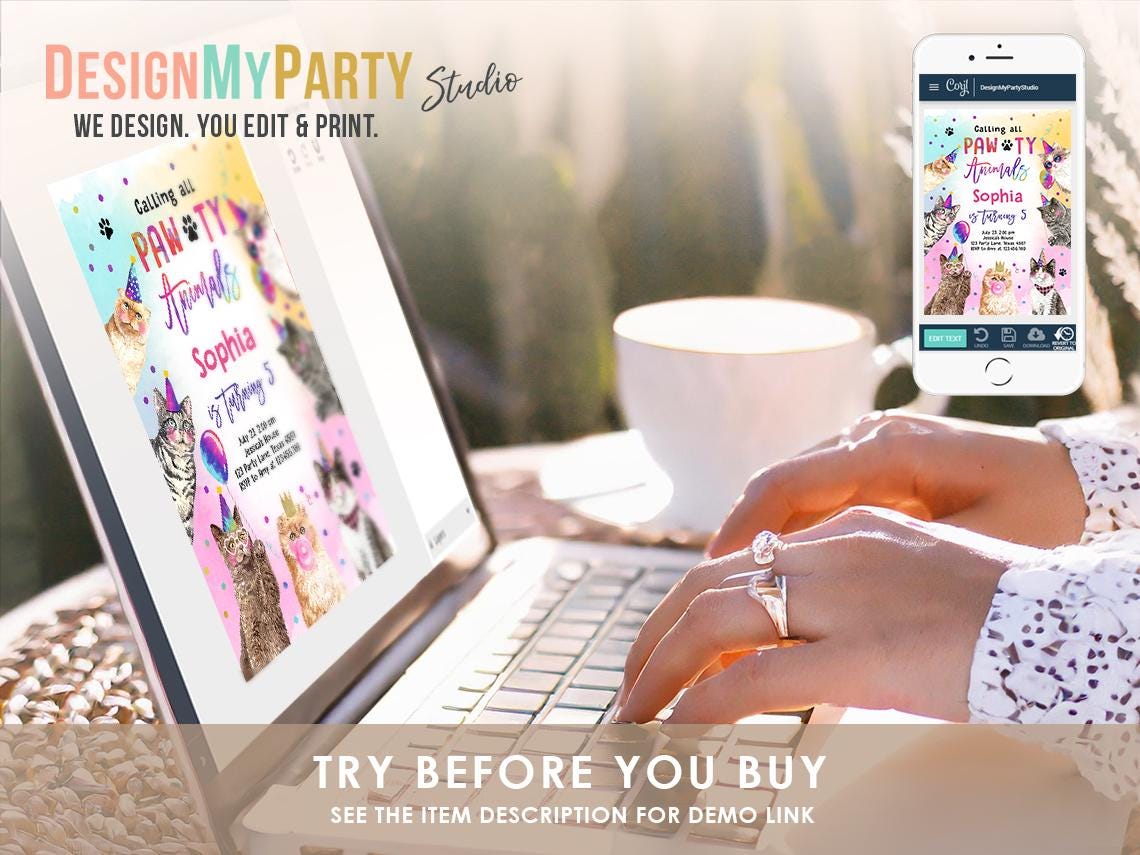 Cats Birthday Invitation Bundle Cats and Kittens Pawty Party Invite Birthday Come Sit Stay Girl 1st Birthday Digital Template Printable 0460