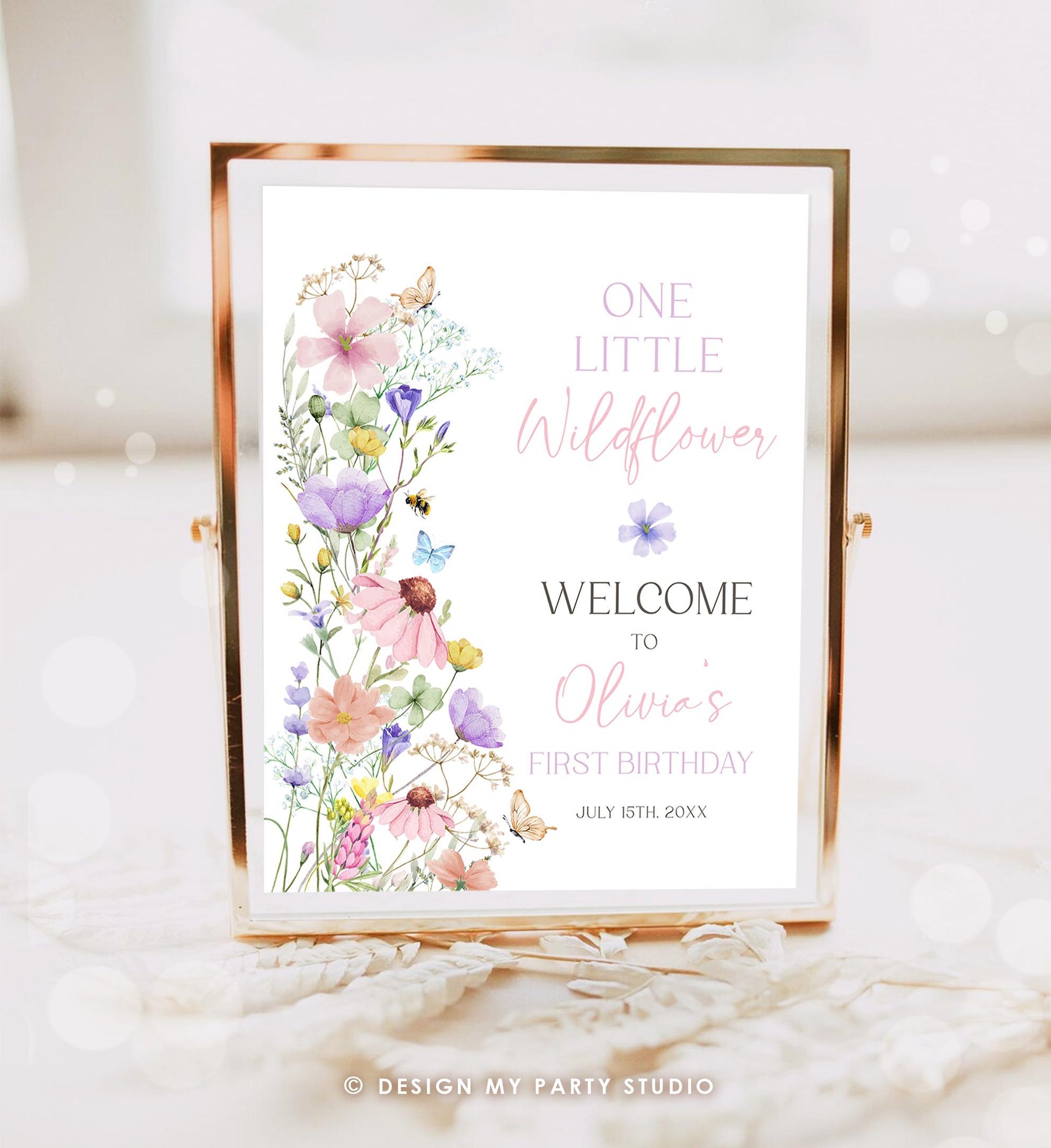 Editable One Little Wildflower Birthday Welcome Sign Wildflowers Floral Butterflies Wild Flower Digital Download Template Printable 0543