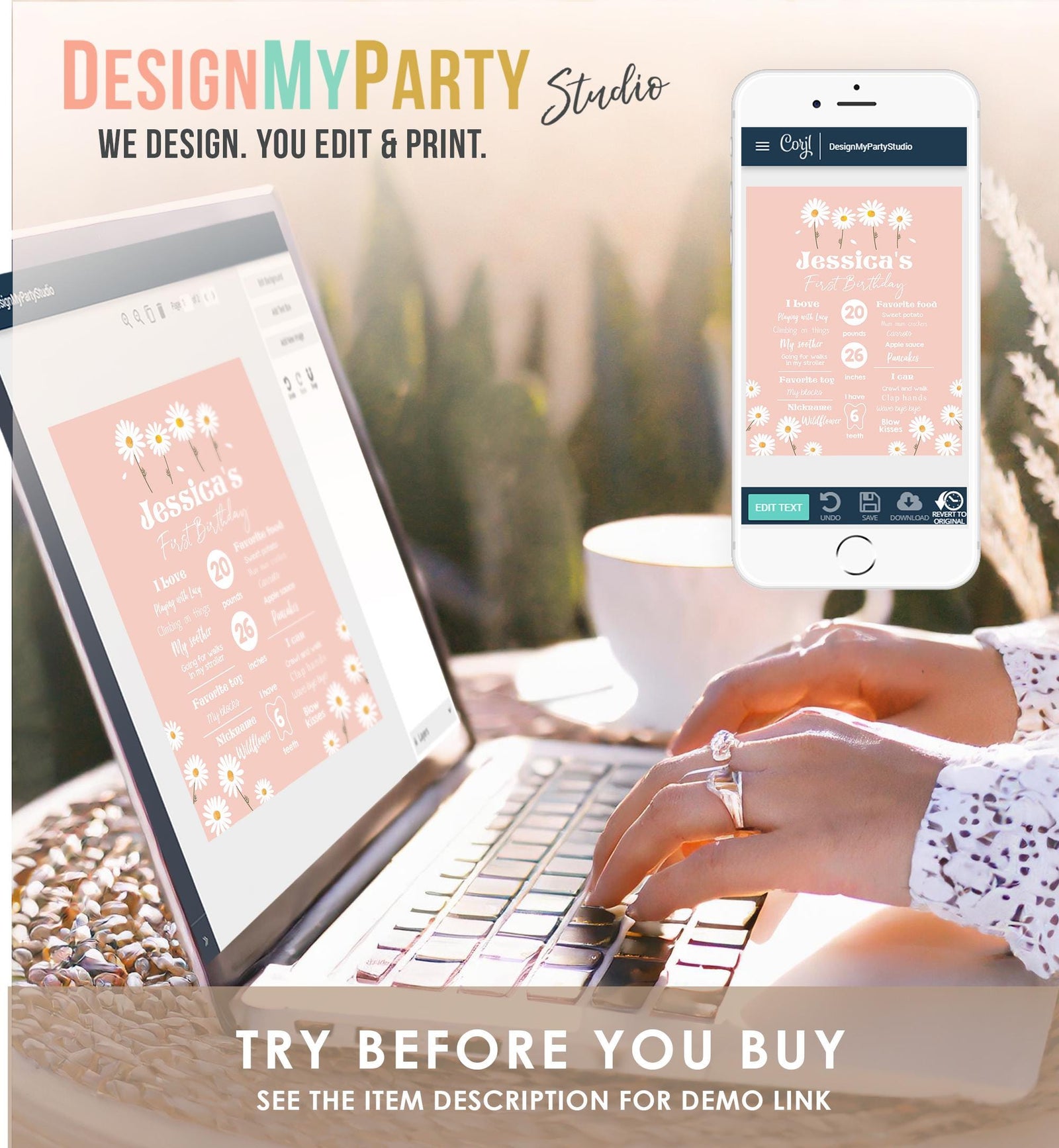 Editable Daisy Milestone Poster Daisy Birthday Milestones Sign Girl Floral Boho Daisies 1st Birthday Stats Template Printable Corjl 0410