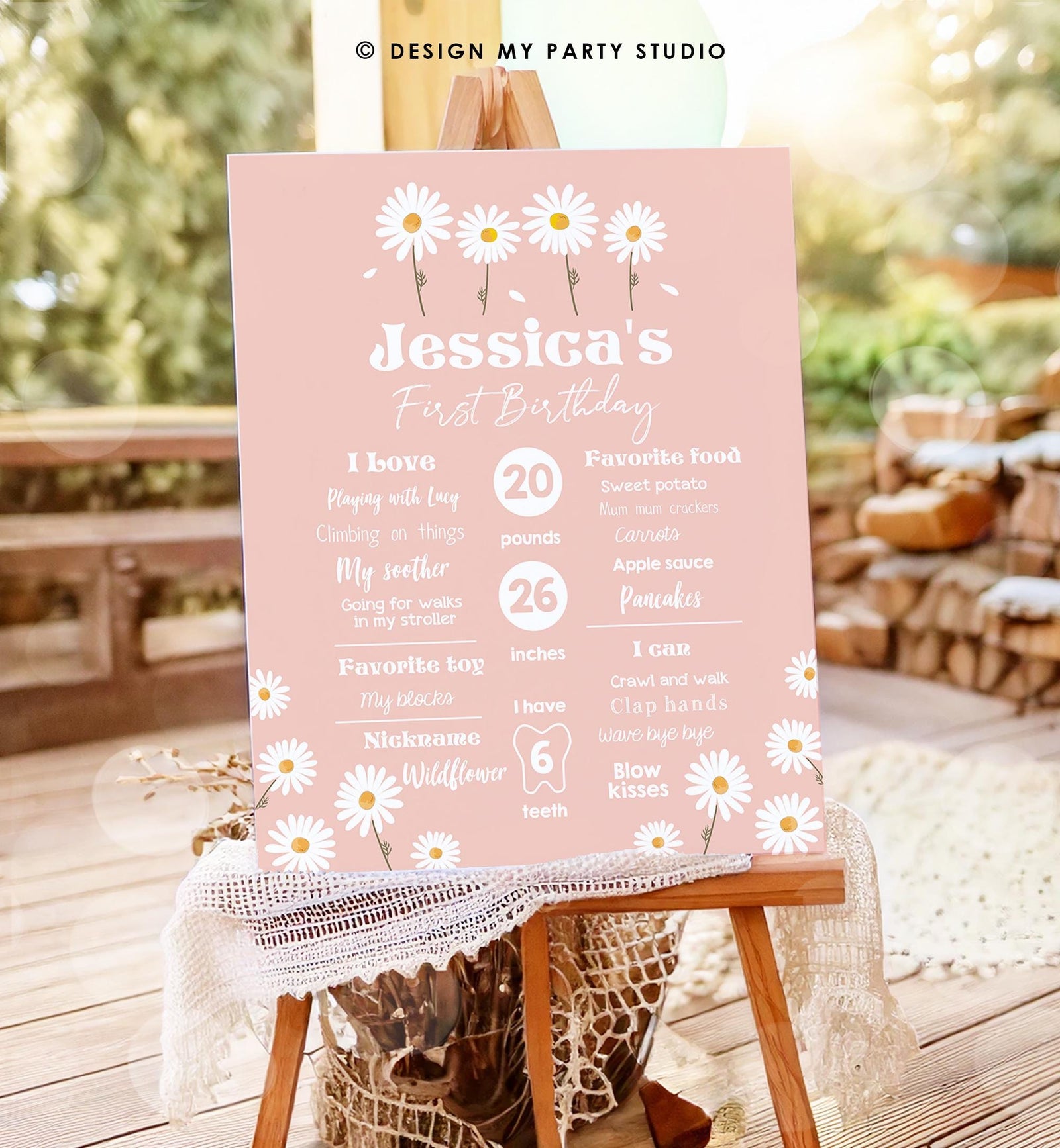 Editable Daisy Milestone Poster Daisy Birthday Milestones Sign Girl Floral Boho Daisies 1st Birthday Stats Template Printable Corjl 0410