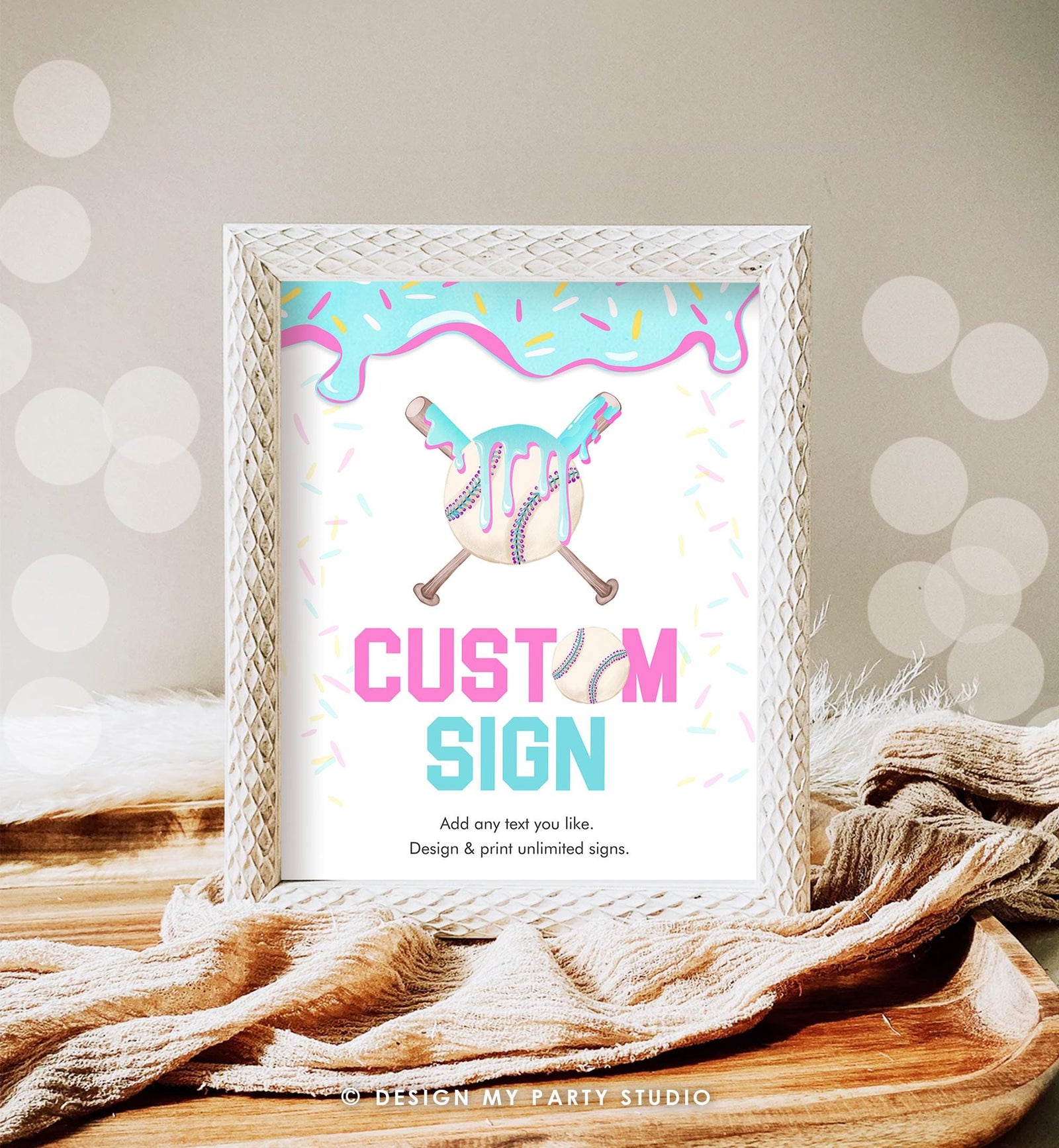 Editable Baseball Drip Custom Sign Birthday Party Decor Girl Boy Ice Cream Drip Teen Blue Pink 8x10 Digital Download Template Printable 0545