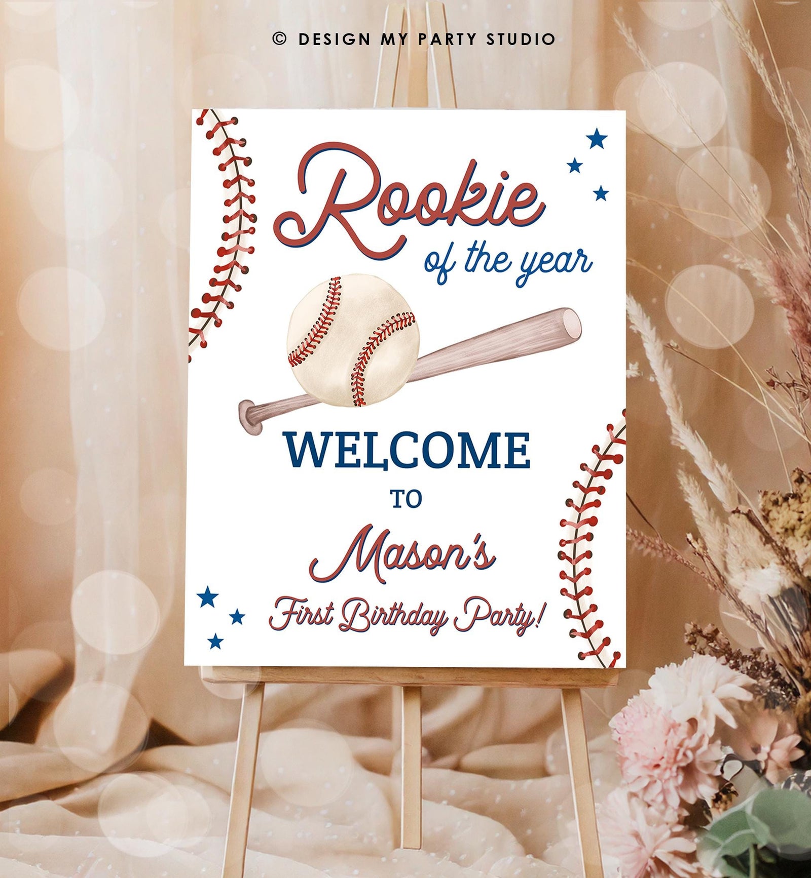 Editable Baseball Birthday Welcome Sign Rookie of The Year Little Snugger First Birthday 1st Digital Download Template Printable 0492