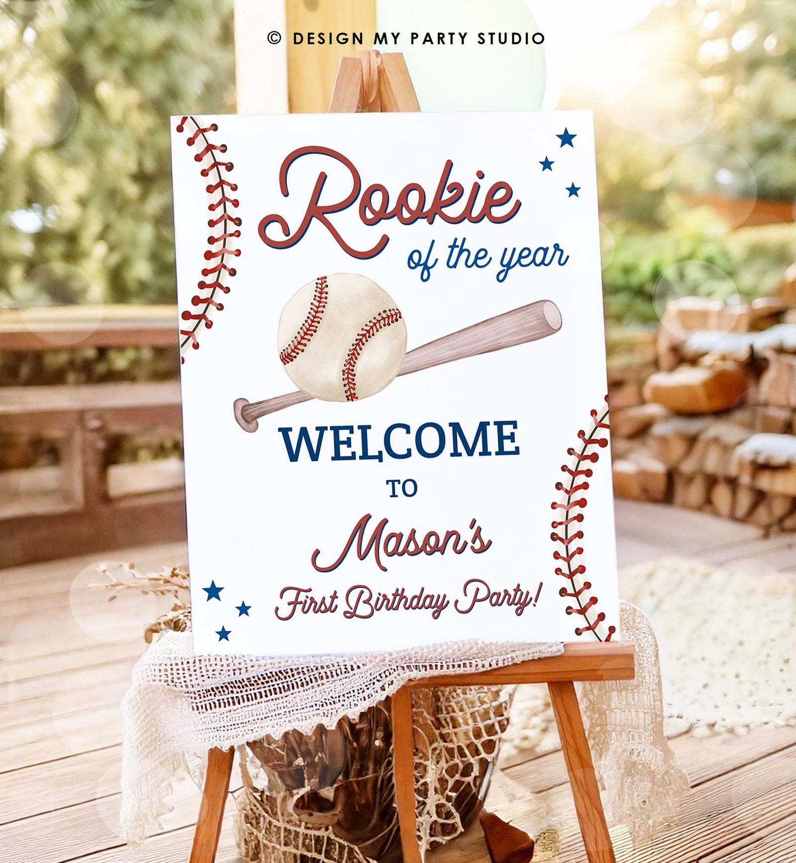 Editable Baseball Birthday Welcome Sign Rookie of The Year Little Snugger First Birthday 1st Digital Download Template Printable 0492