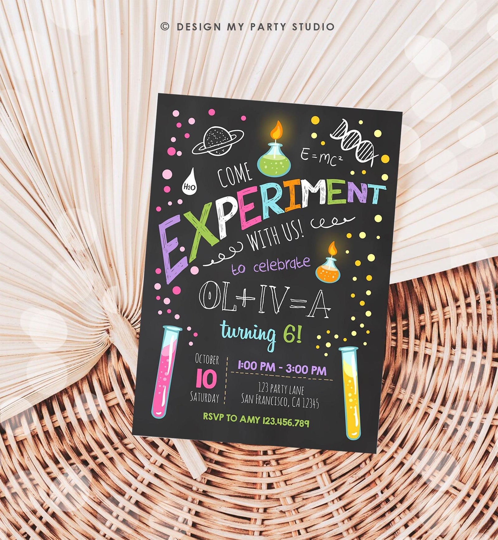 Editable Science Experiment Birthday Invitation Girl Experiment Party Mad Scientist Lab Slime Party Professor Corjl Template Printable 0094