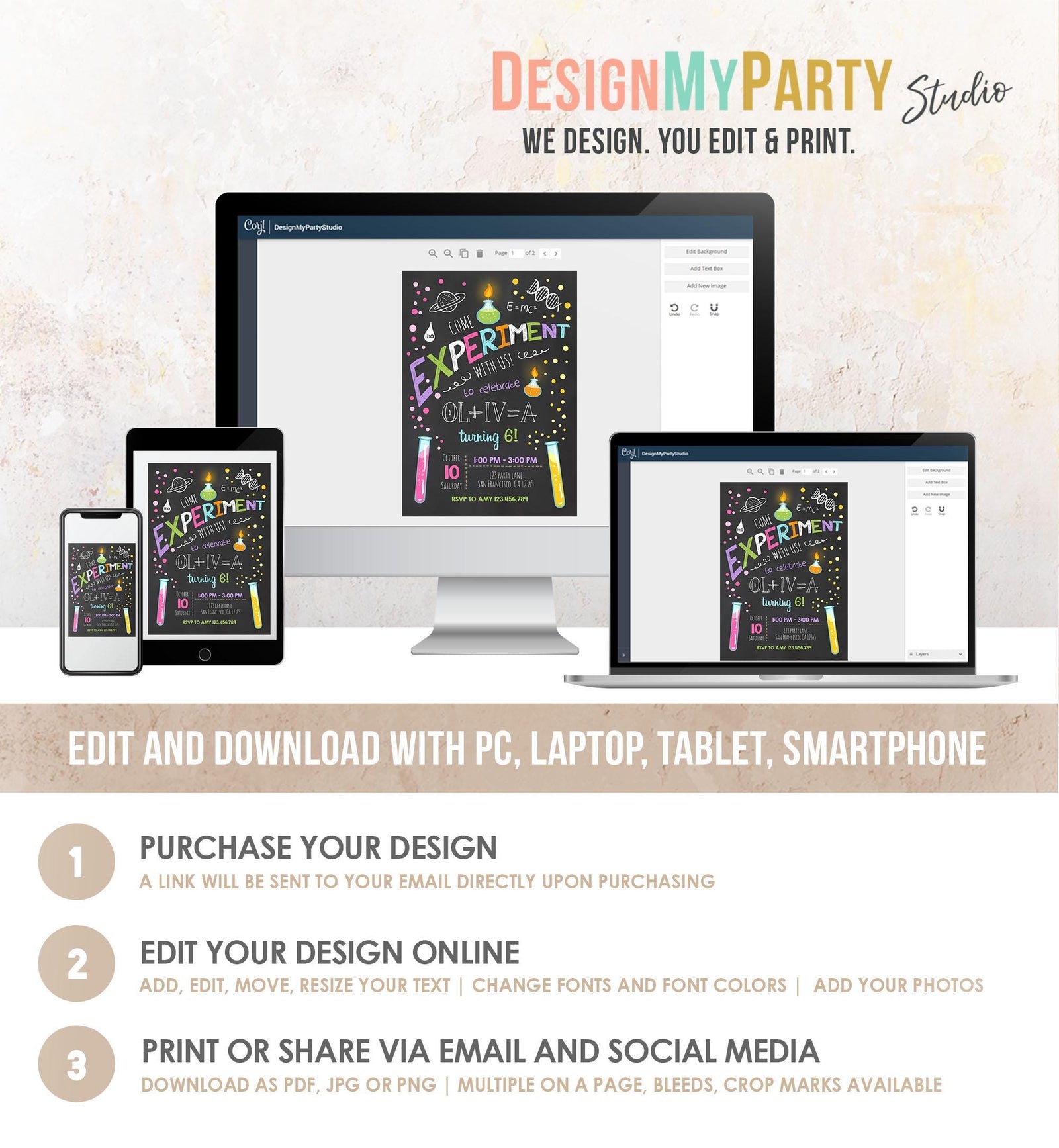 Editable Science Experiment Birthday Invitation Girl Experiment Party Mad Scientist Lab Slime Party Professor Corjl Template Printable 0094