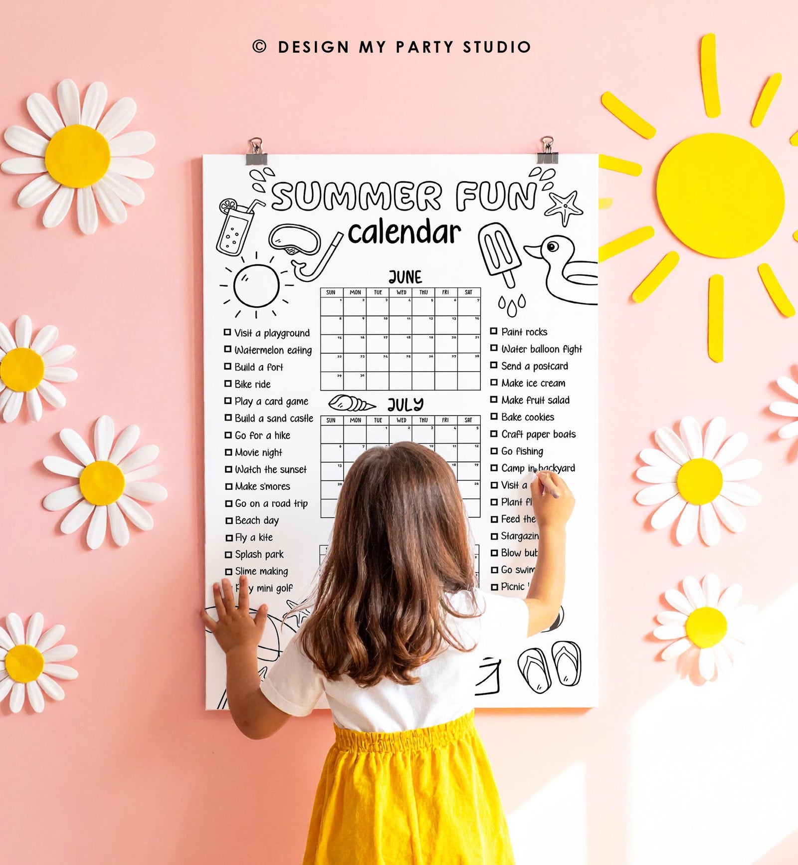 Editable Summer Coloring Calendar Poster Bucket List Family Planner Checklist Summer Break Instant Digital Download Printable Template 0549
