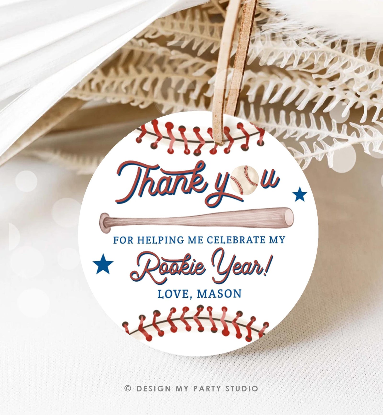 Editable Rookie Year Baseball Favor Tag Thank You For Swinging By Boy Girl Birthday Party Gift Sticker Note Digital Template Printable 0492