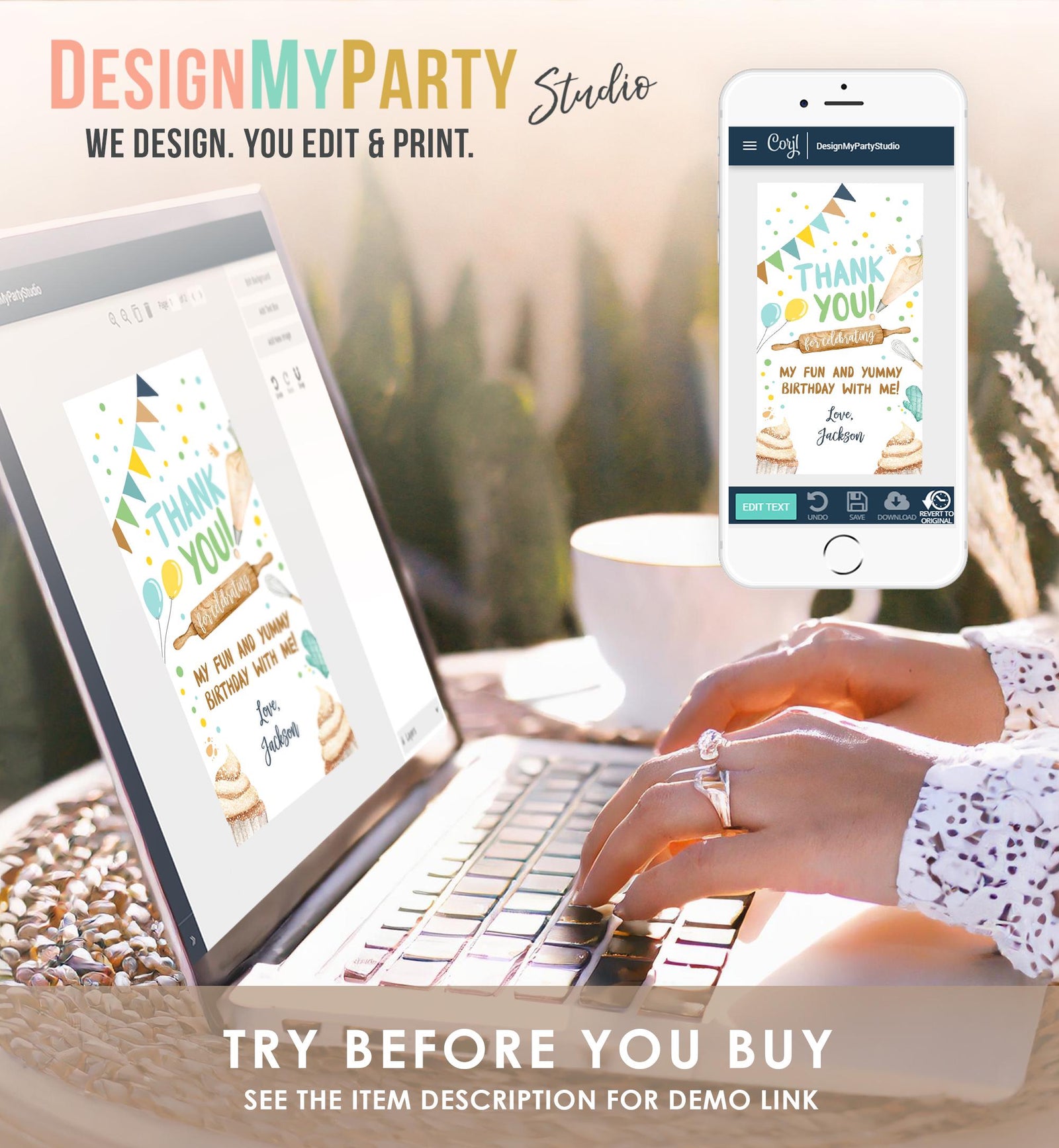 Editable Baking Favor Tag Boy Baking Birthday Thank You Gift Tag Kids Cupcake Decorating Party Little Chef Digital Template Printable 0364