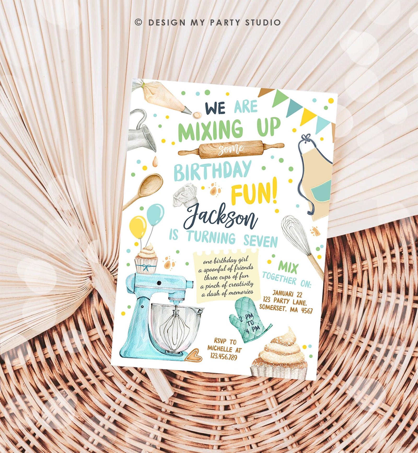 Editable Baking Birthday Party Invitation Kids Cooking Birthday Boy Little Chef Party Kitchen Cupcakes Digital Evite Template Printable 0364