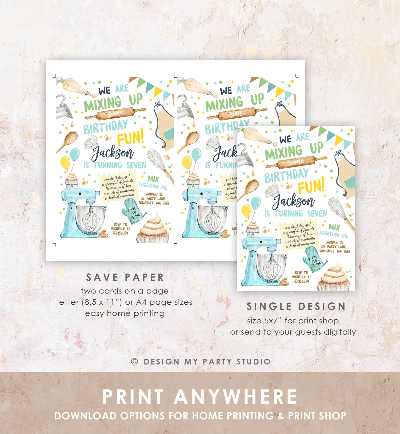 Editable Baking Birthday Party Invitation Kids Cooking Birthday Boy Little Chef Party Kitchen Cupcakes Digital Evite Template Printable 0364