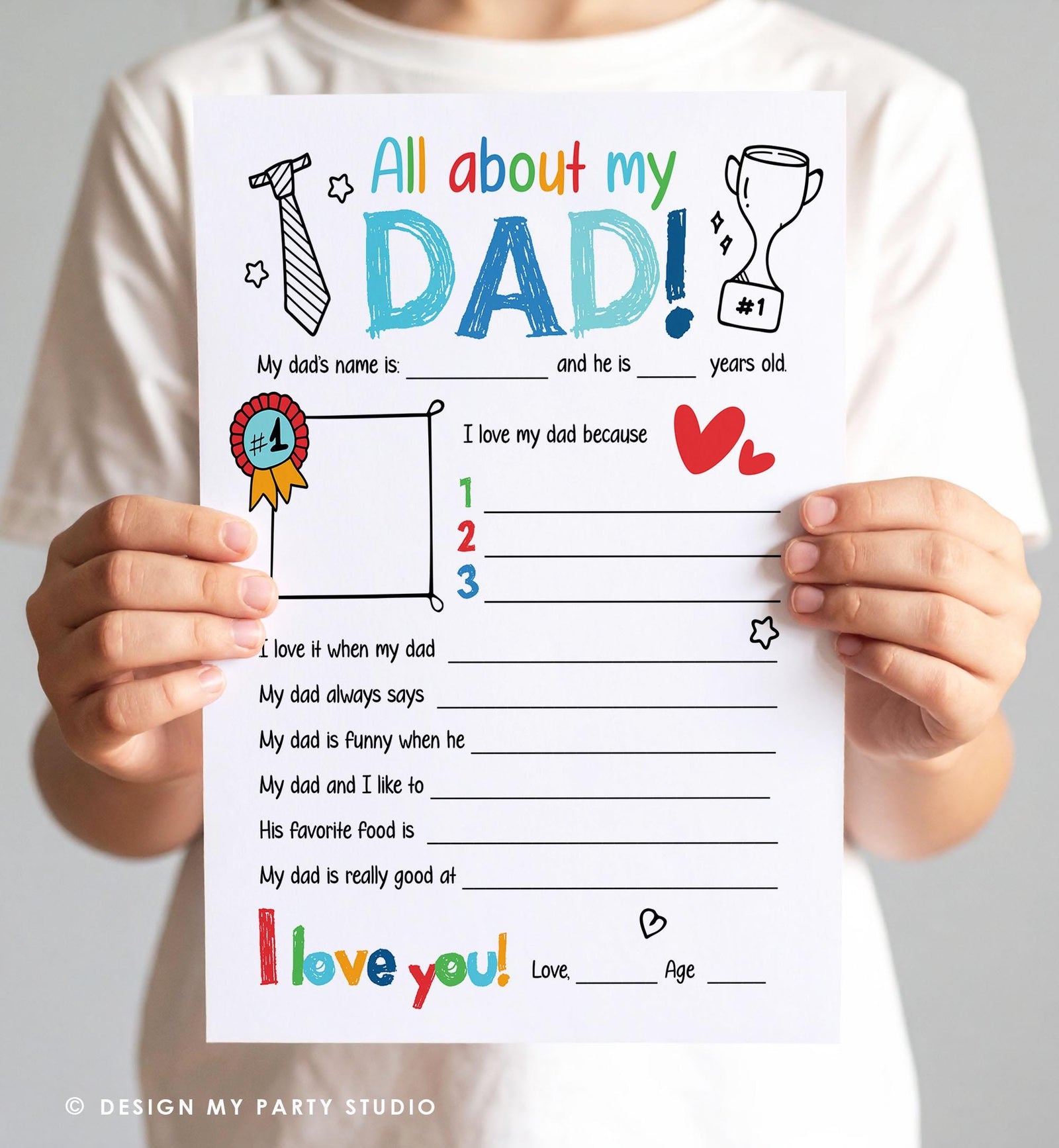 All About My Dad Fathers Day Gift Father's Day Craft Card for Dad Father's Day Activity Fill In DIY Instant Download Digital Printable 0548