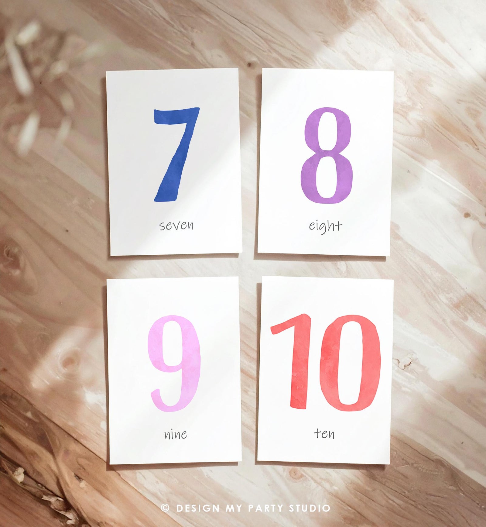 1 to 10 Numbers Flash Cards Counting Educational Flashcards Rainbow Colors Montessori Classroom Count and Clip Decor Digital Printable 0550