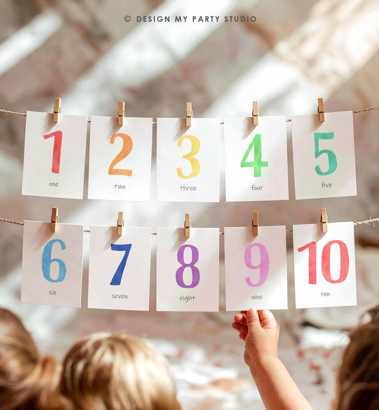 1 to 10 Numbers Flash Cards Counting Educational Flashcards Rainbow Colors Montessori Classroom Count and Clip Decor Digital Printable 0550