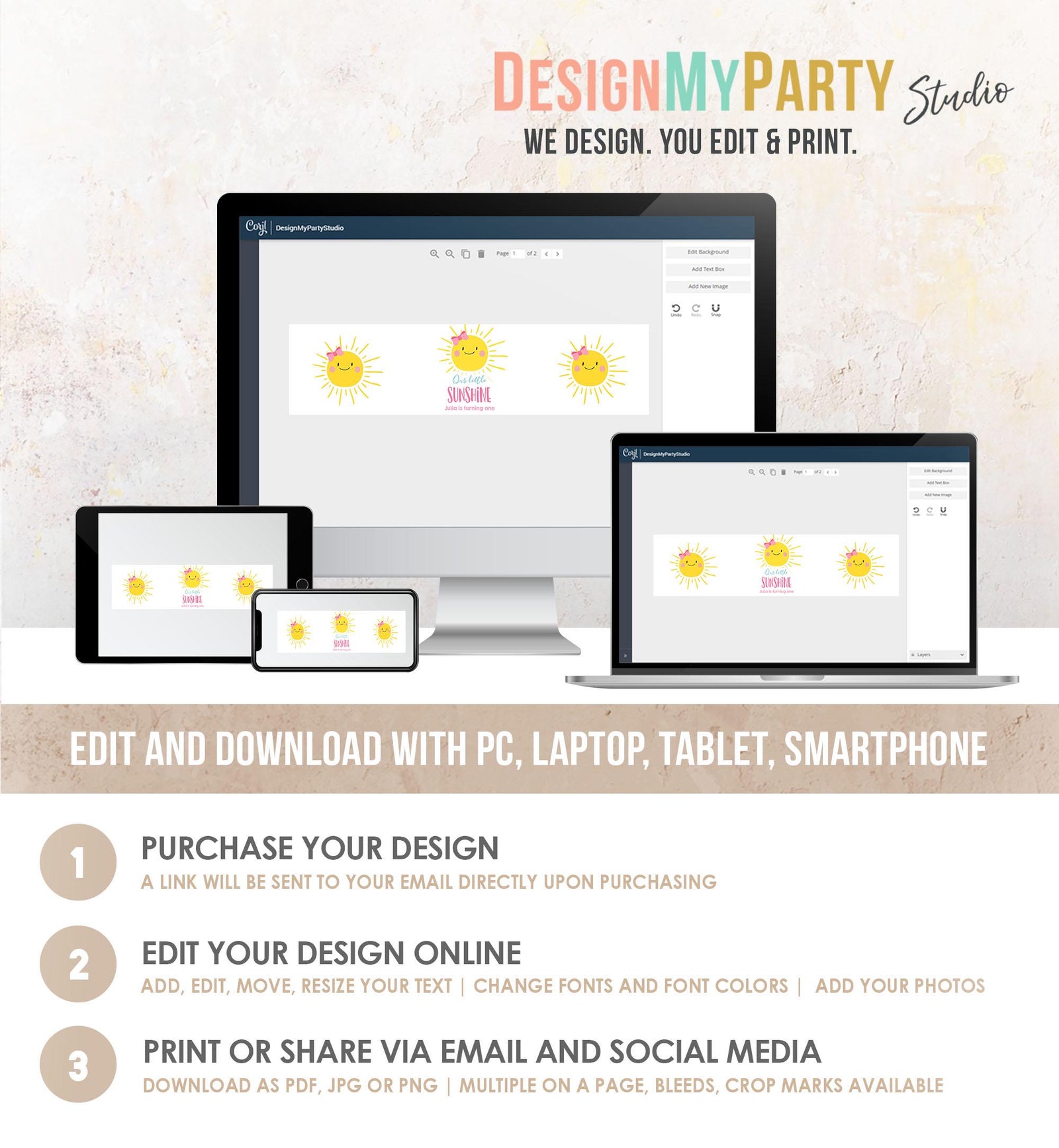 Editable Sunshine Water Bottle Label Girl Birthday One in The Sun Birthday Pink Little Sunshine Digital Download Template Printable 0141