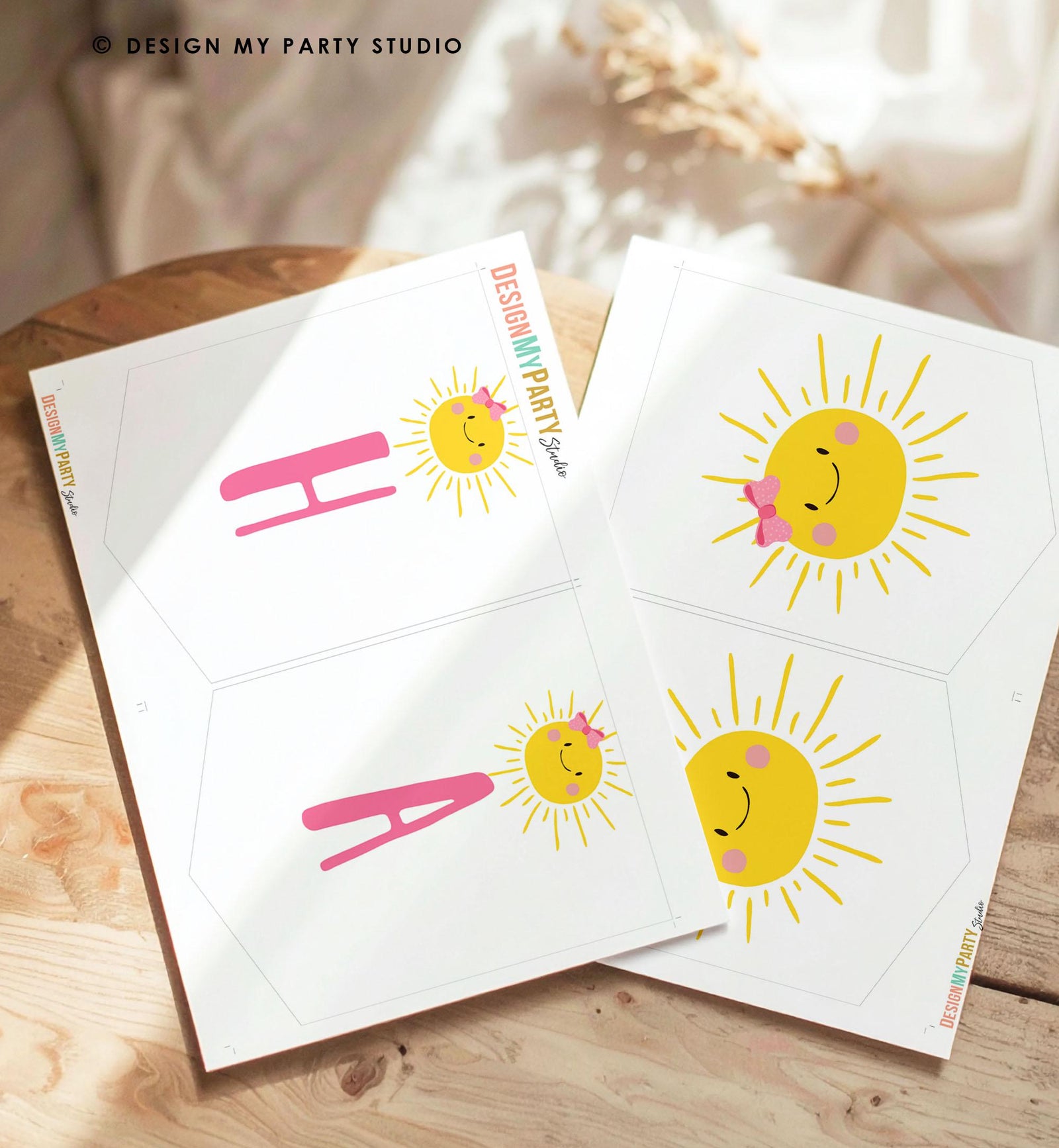 Little Sunshine Happy Birthday Banner Sunshine Banner One in The Sun Girl Pink Summer Party Decor Instant Download Printable Digital 0141