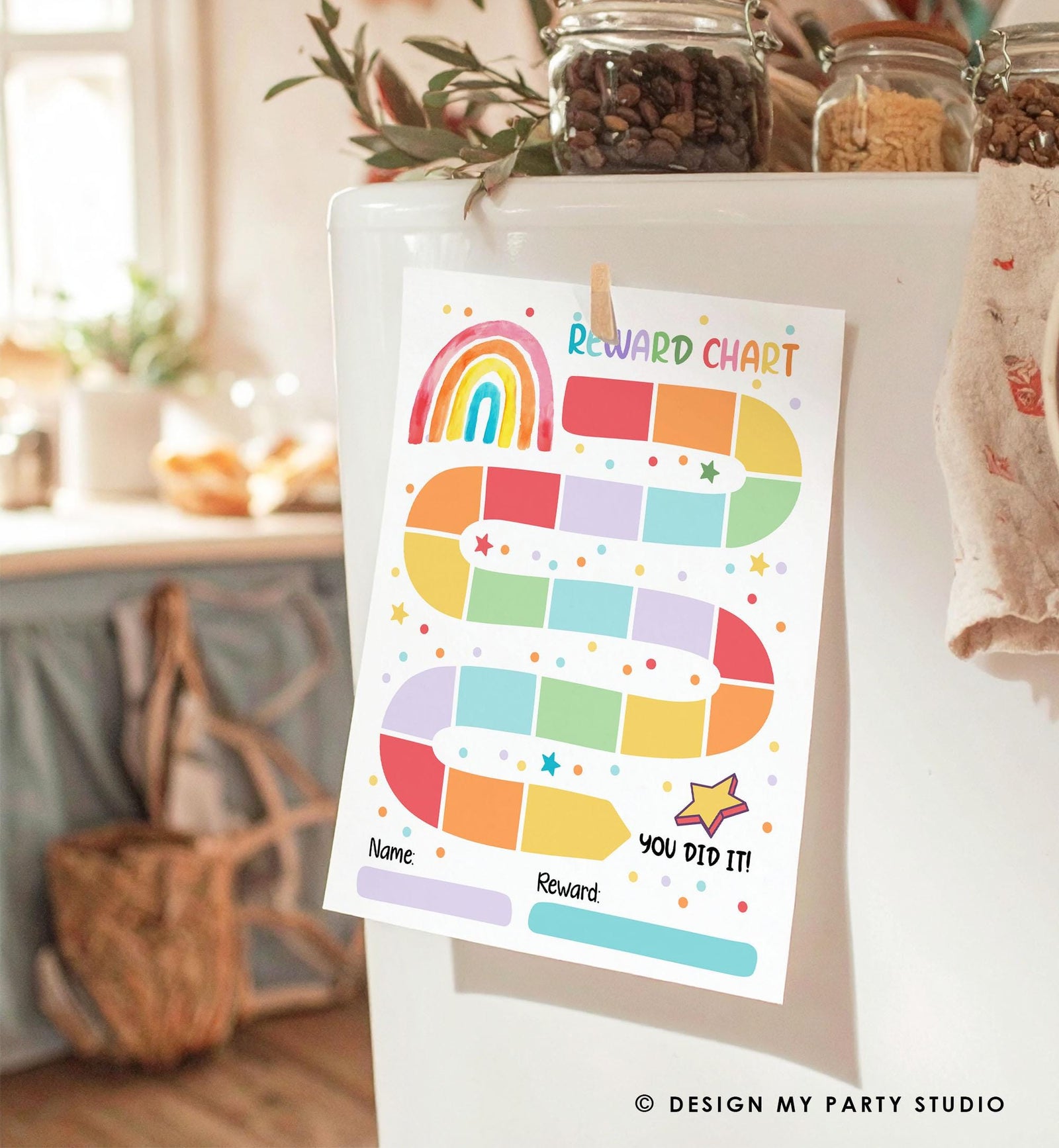 Rainbow Kids Reward Chart Sticker Chart for Kids Behavior Chart Toddler Routine Potty Training Goals Printable Digital Instant Download 0551