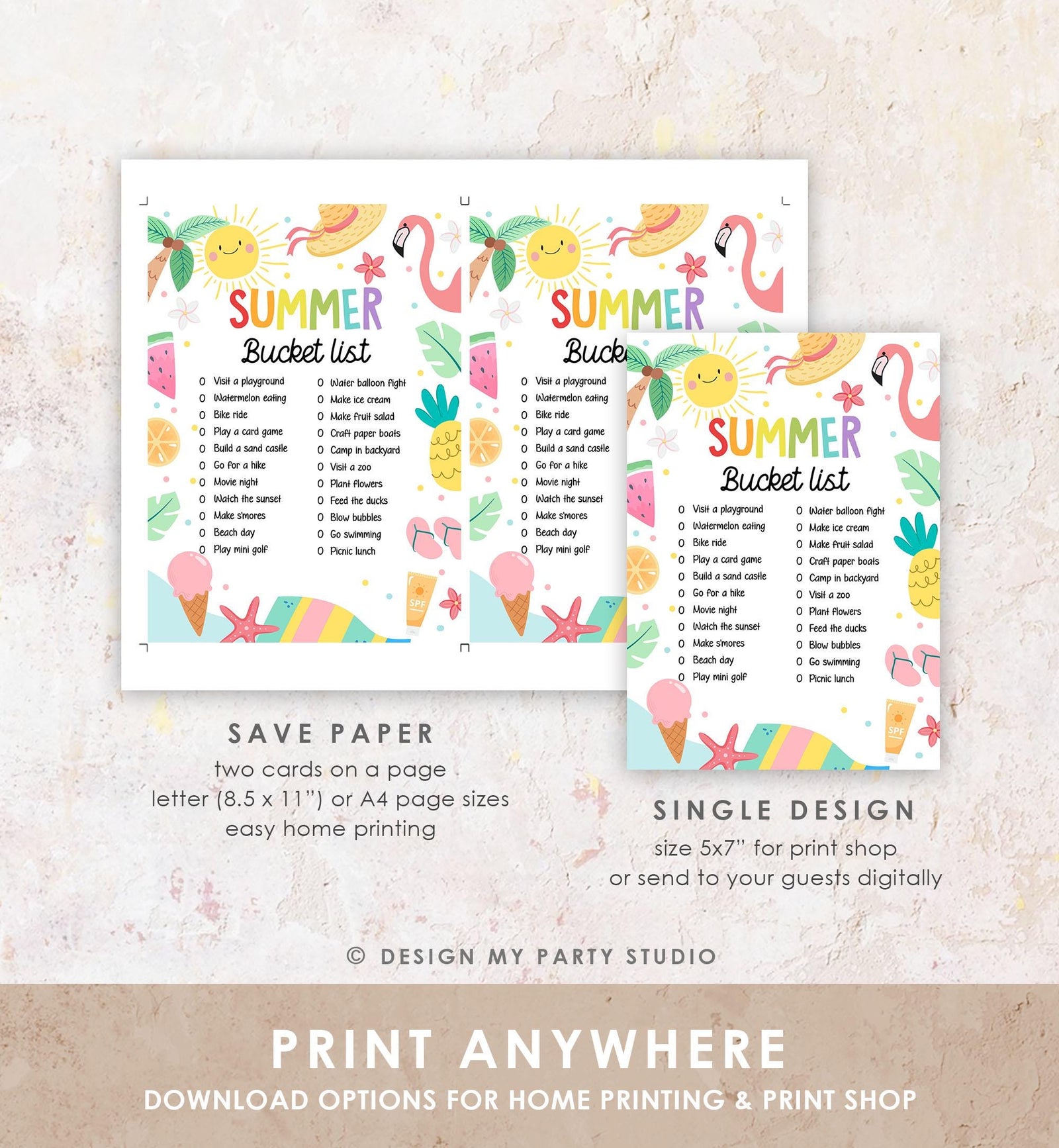 Editable Summer Bucket List Countdown Summer Activity List Family Planner Checklist Summer Break Instant Digital Download Printable 0549