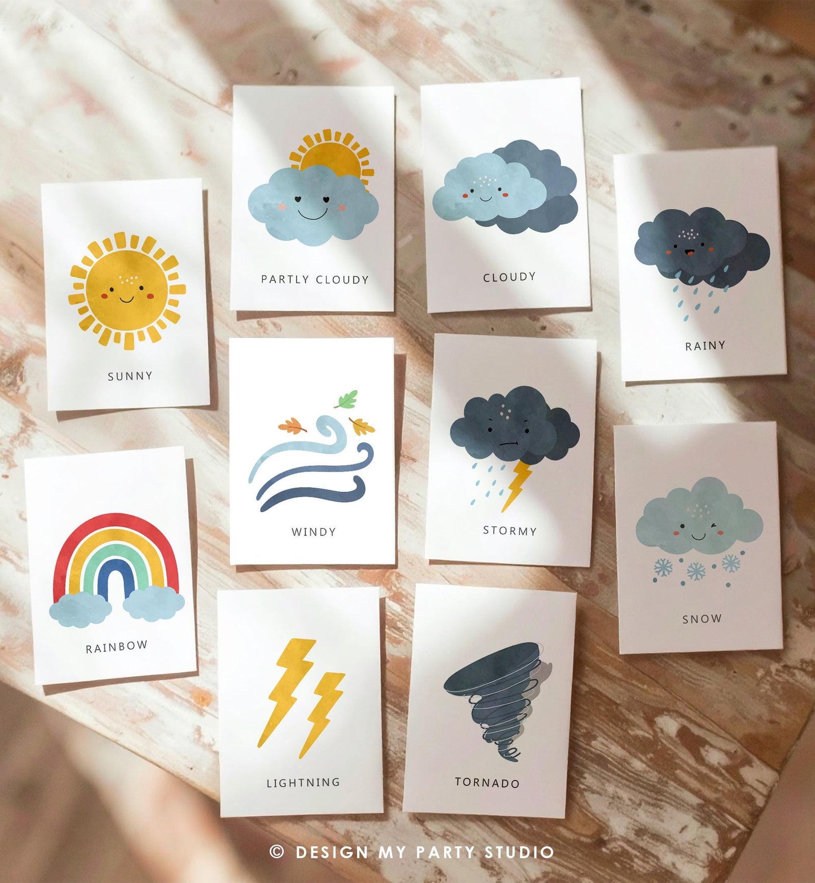 16 Weather Flash Cards Educational Flashcards Forecast Graph Rainbow Colors Montessori Classroom Decor Digital Download Printable 0550