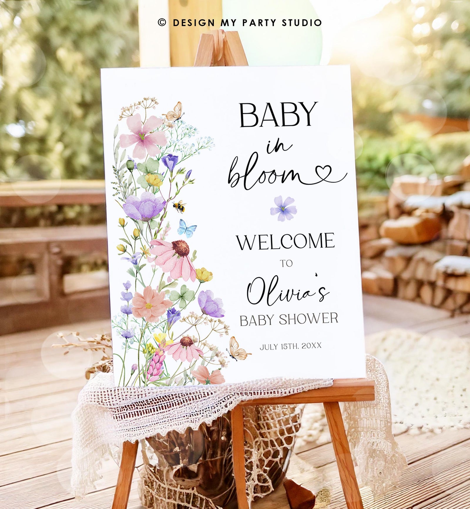 Editable Baby in Bloom Baby Shower Welcome Sign Wildflowers Floral Butterflies Wild Flower Digital Download Template Printable 0543
