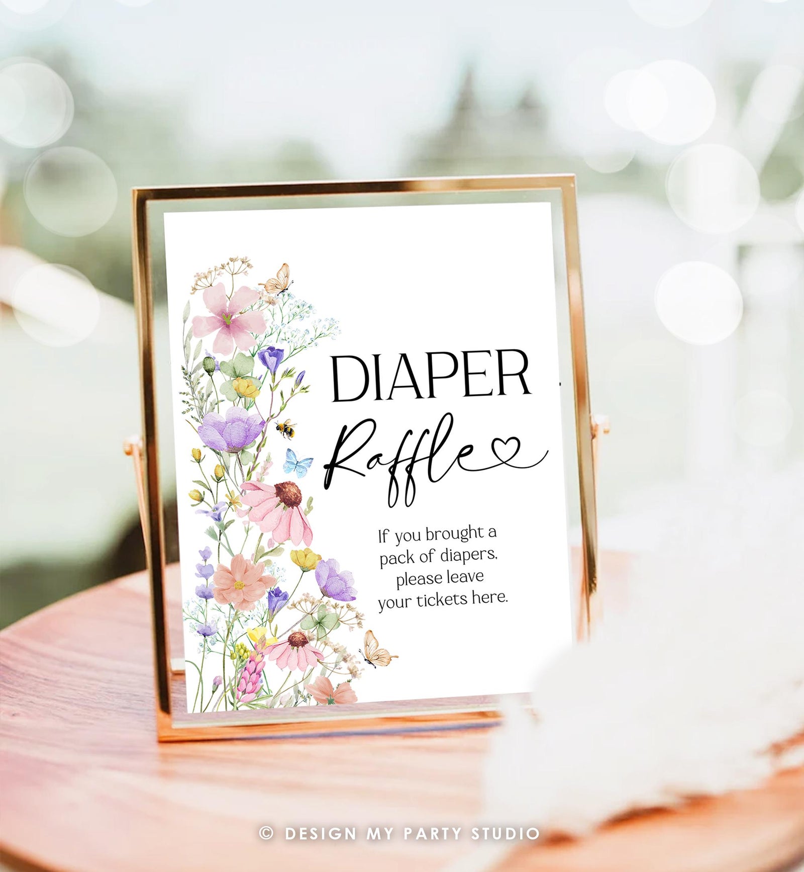 Diaper Raffle Sign Baby Shower Baby in Bloom Wildflowers Wild Flower Diaper Ticket Table Sign Decor Digital Download Printable 0543