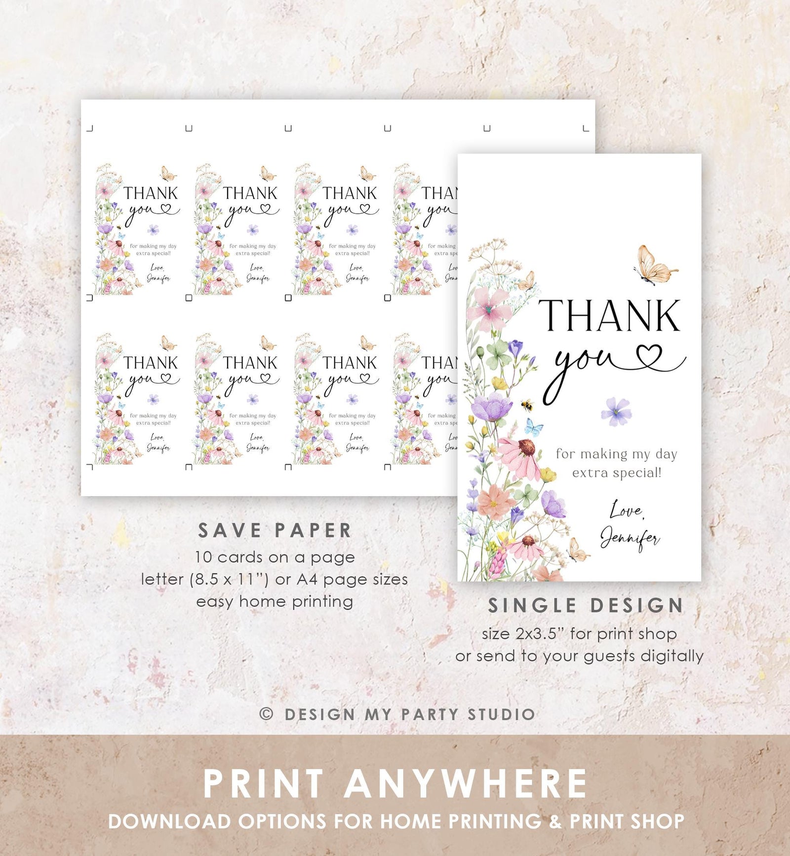 Editable Wildflowers Favor Tag Wildflower Thank You Tag Girl 1st Birthday Garden Party Gift Tag Butterfly Digital Template Printable 0543