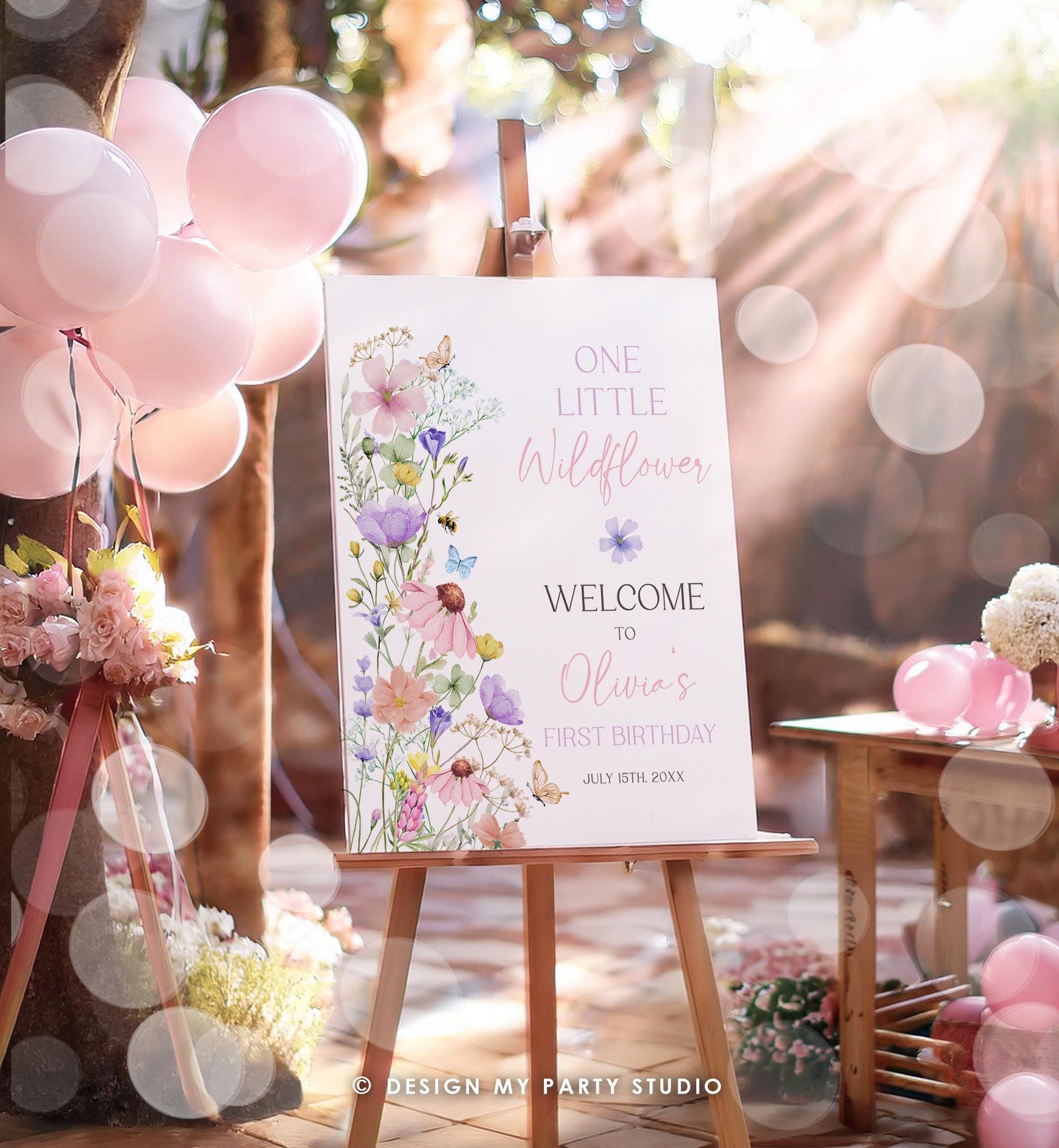 Editable One Little Wildflower Birthday Welcome Sign Wildflowers Floral Butterflies Wild Flower Digital Download Template Printable 0543