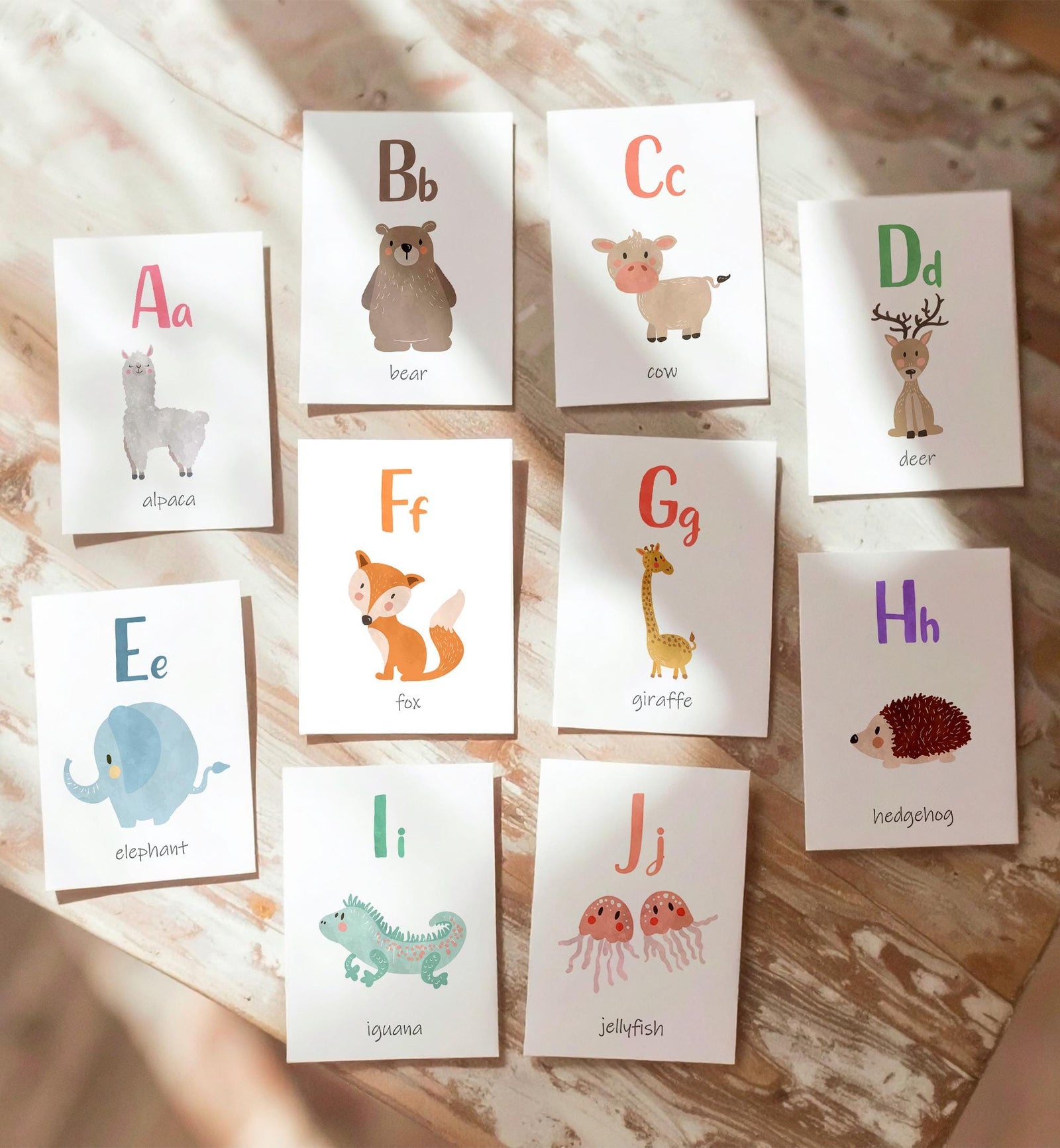 ABC Animals Flash Cards Alphabet Educational Learn ABCs Kids Rainbow Colors Flashcards Classroom A to Z Digital Download Printable 0550