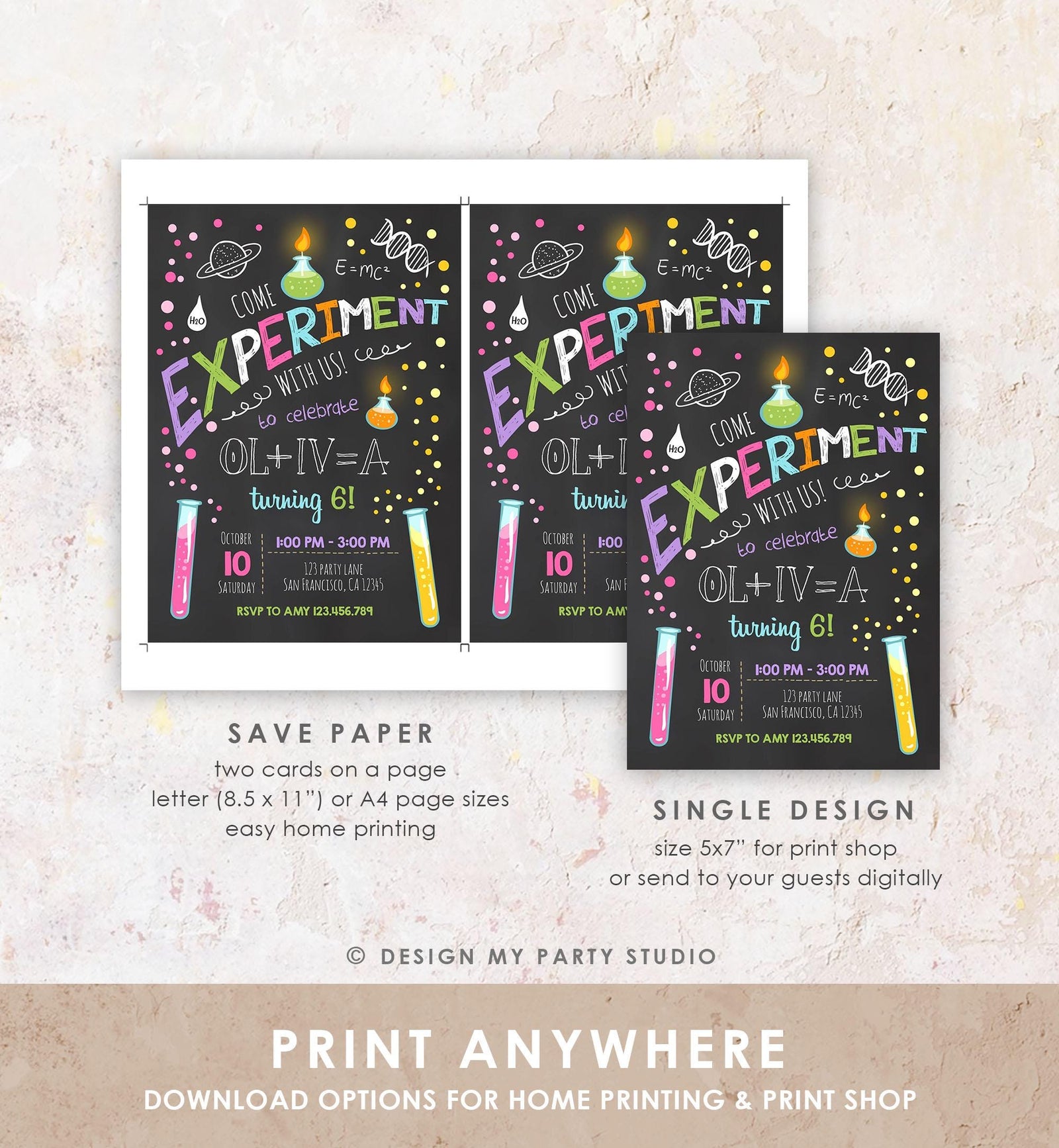 Editable Science Experiment Birthday Invitation Girl Experiment Party Mad Scientist Lab Slime Party Professor Corjl Template Printable 0094