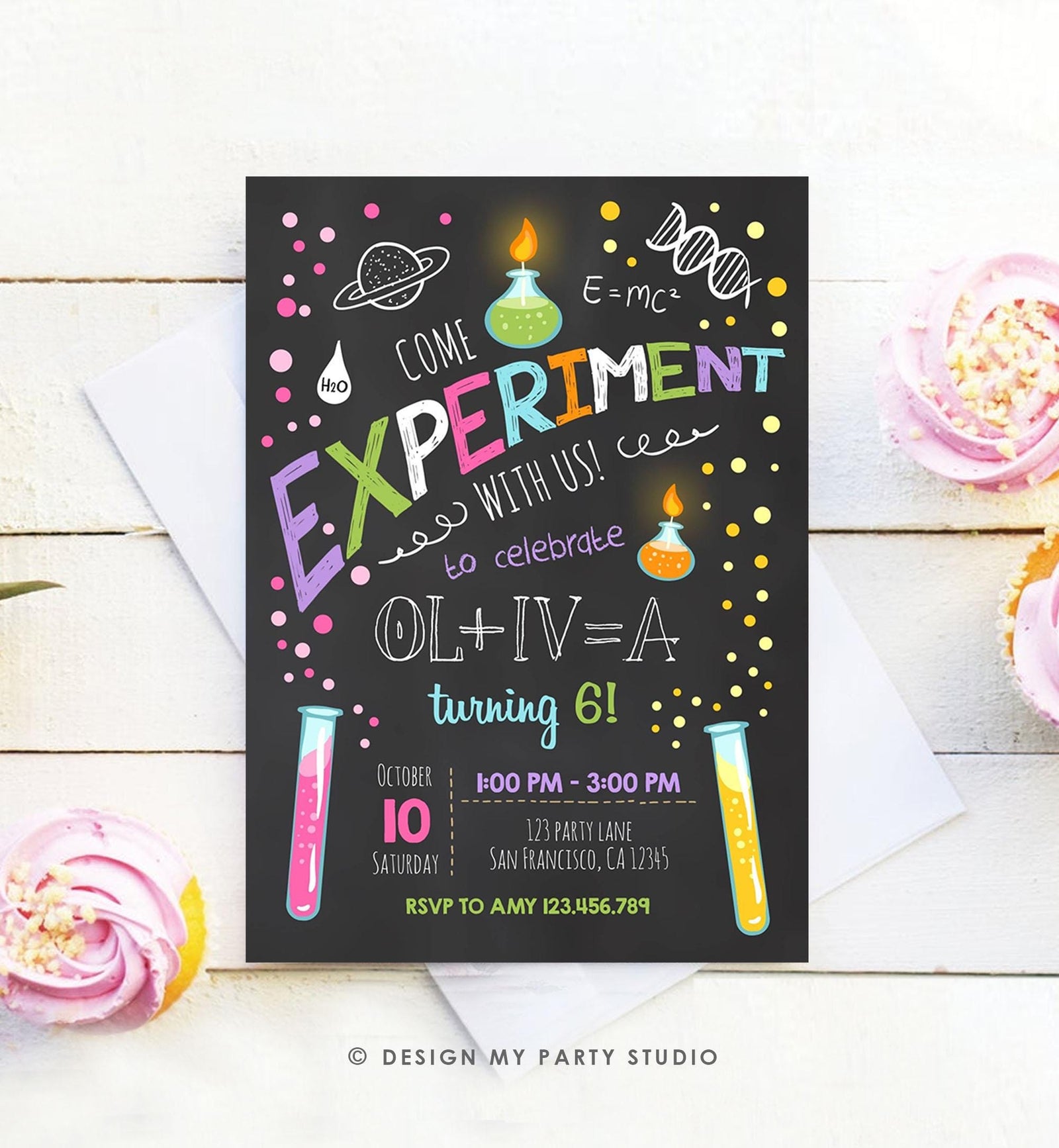 Editable Science Experiment Birthday Invitation Girl Experiment Party Mad Scientist Lab Slime Party Professor Corjl Template Printable 0094