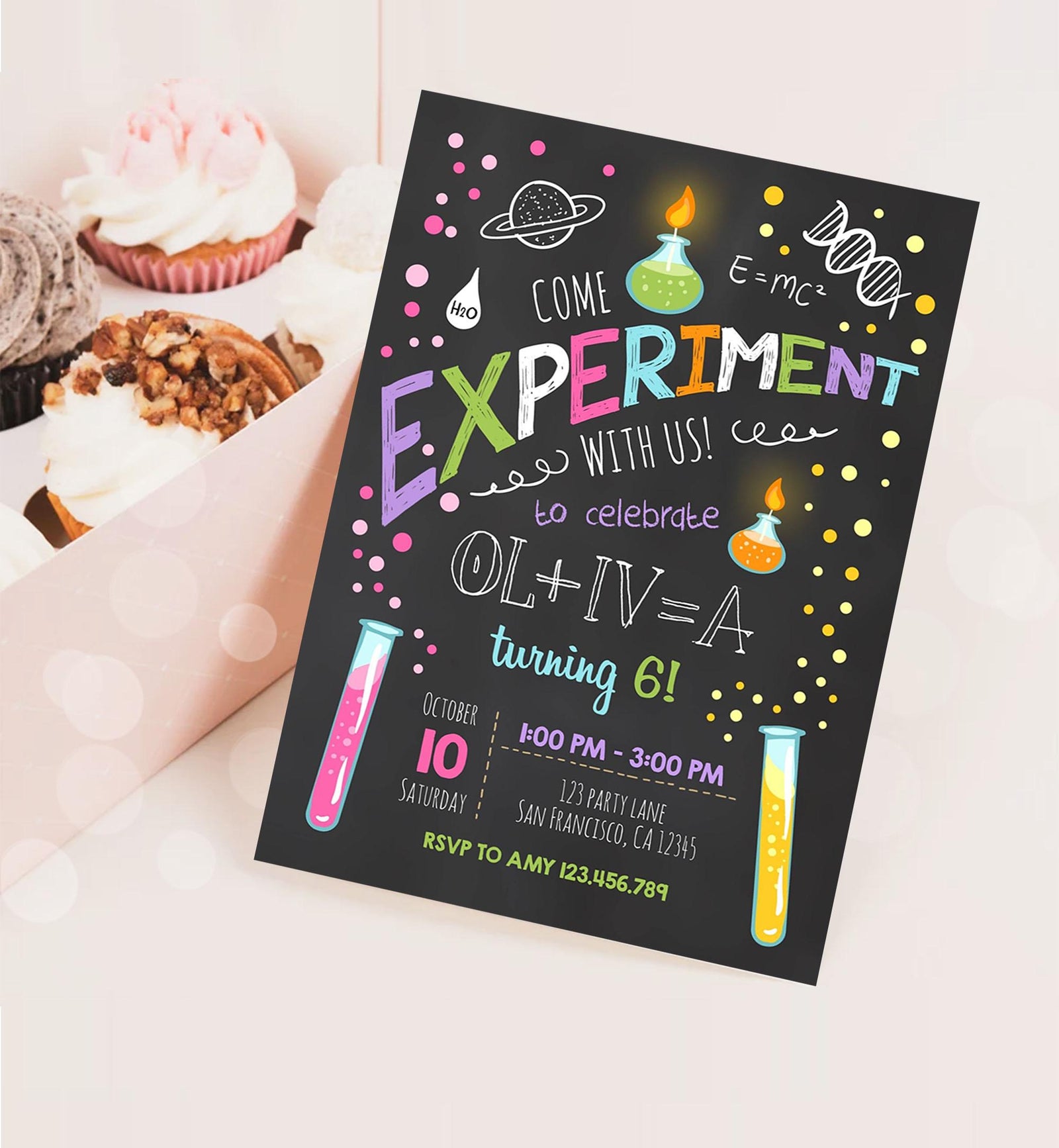 Editable Science Experiment Birthday Invitation Girl Experiment Party Mad Scientist Lab Slime Party Professor Corjl Template Printable 0094