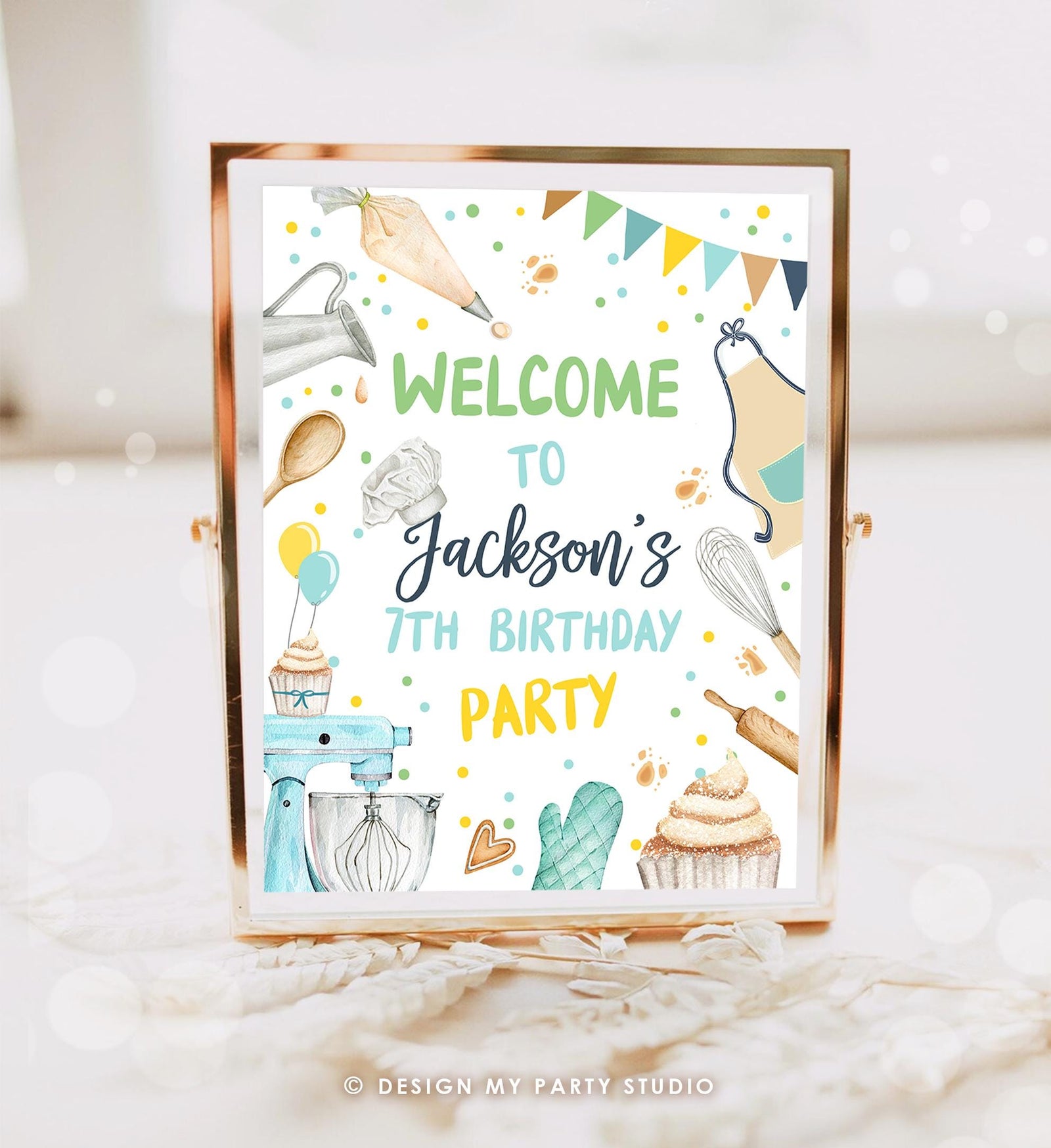 Editable Baking Birthday Party Welcome Sign Cooking Birthday Welcome Boy Little Chef Cupcake Decor Digital Download Template Printable 0364