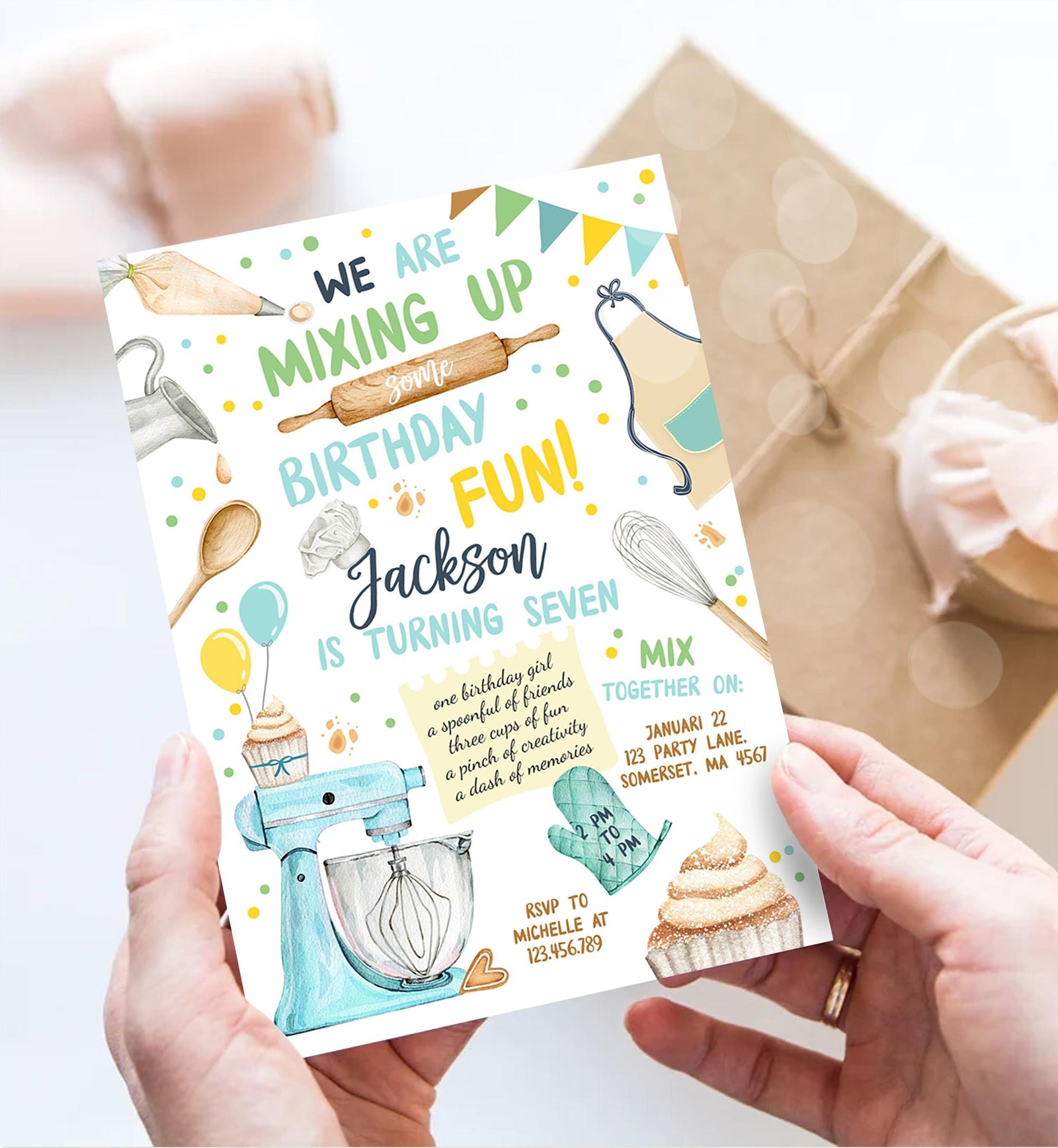 Editable Baking Birthday Party Invitation Kids Cooking Birthday Boy Little Chef Party Kitchen Cupcakes Digital Evite Template Printable 0364