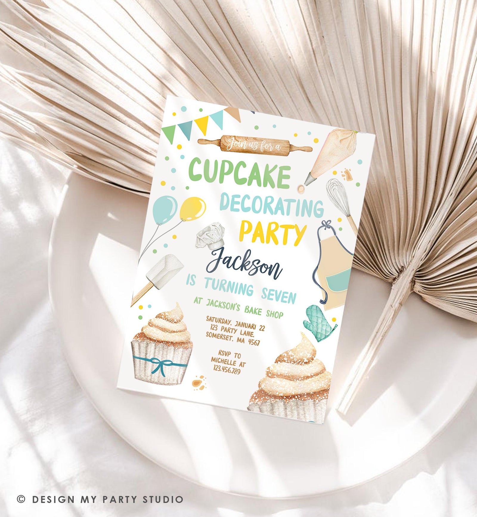 Editable Cupcake Decorating Party Invitation Kids Cooking Birthday Cupcake Boy Little Chef Party Digital Evite Template Printable 0364