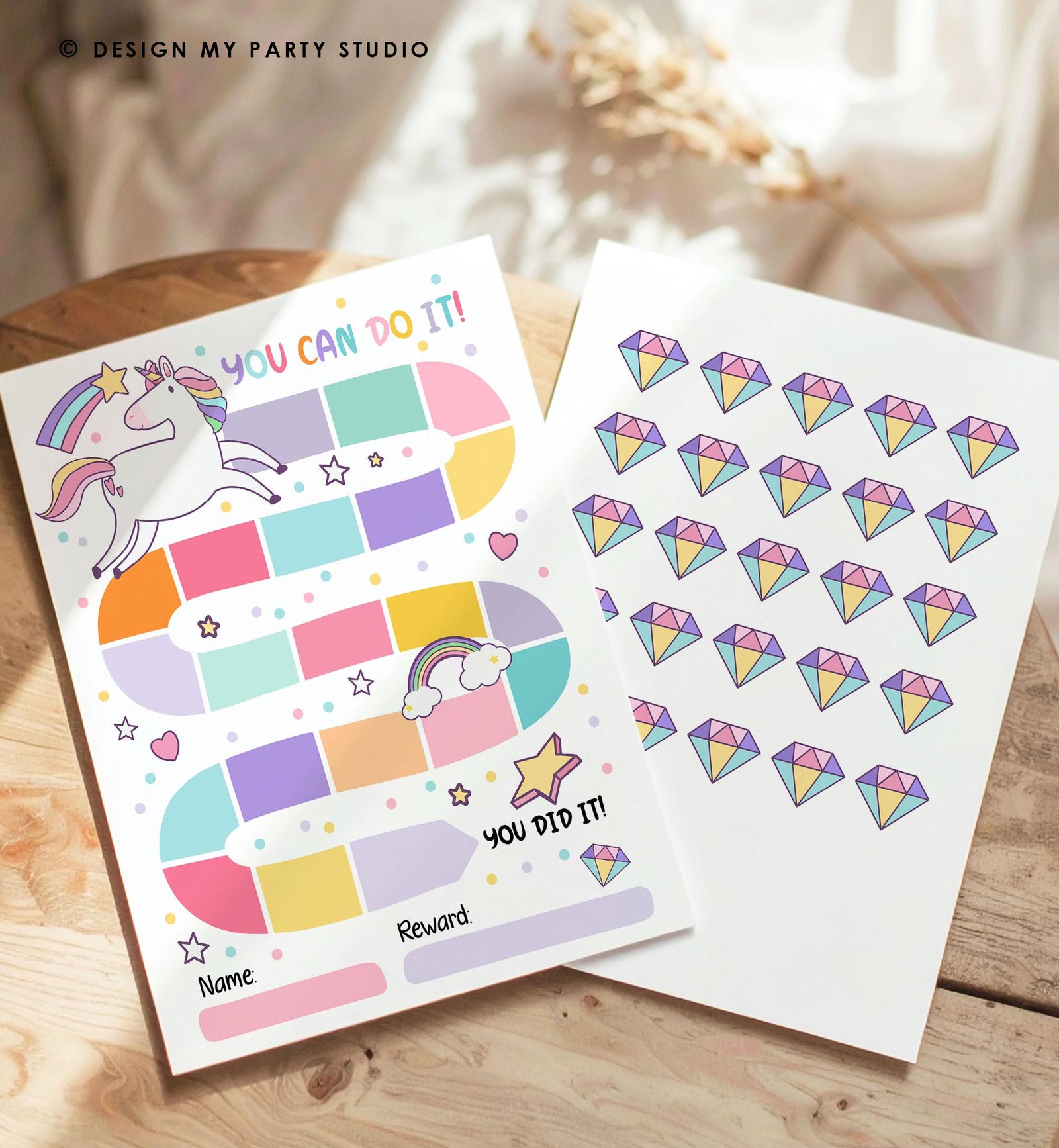 Unicorn Reward Chart Sticker Chart for Kids Behavior Chart Toddler Routine Potty Training To Do Girl Printable Digital Instant Download 0551