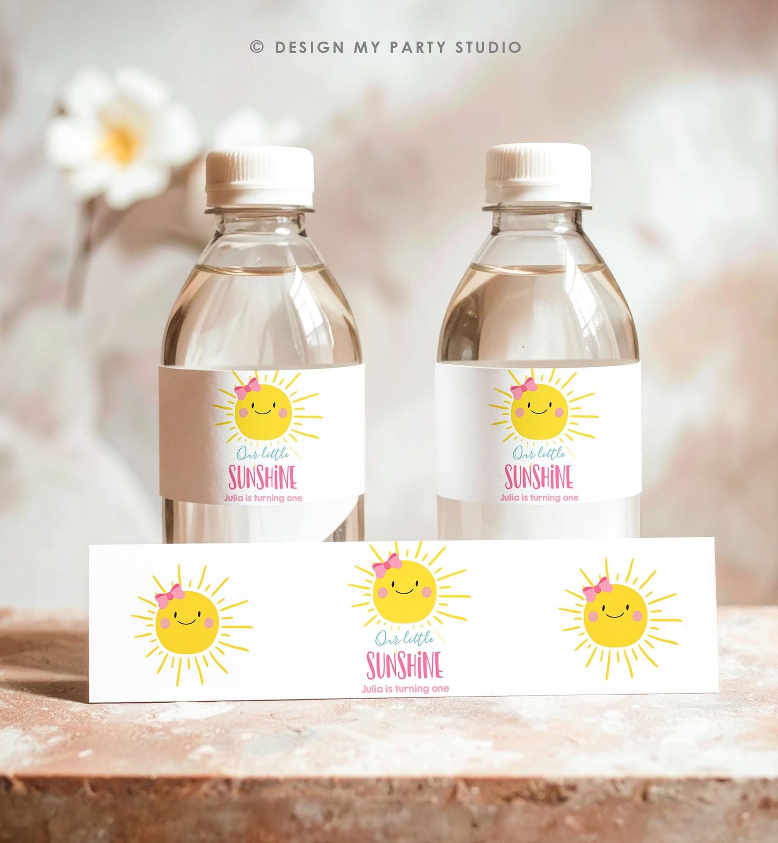Editable Sunshine Water Bottle Label Girl Birthday One in The Sun Birthday Pink Little Sunshine Digital Download Template Printable 0141