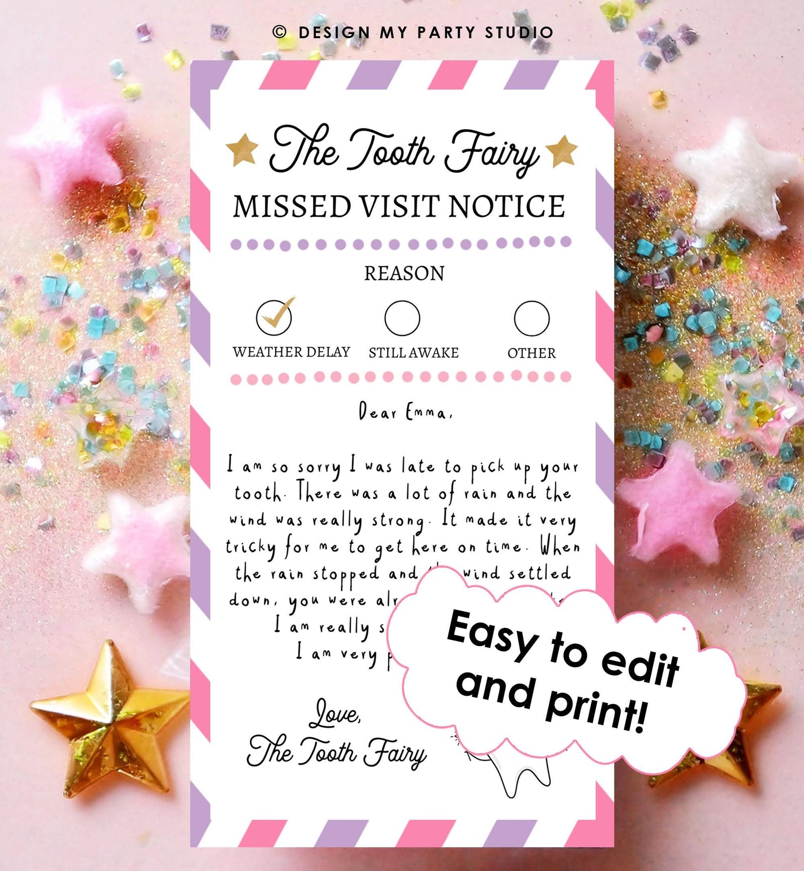 Editable Tooth Fairy Apology Note Official Fairy Note Missed Visit Notice Forgot to Come Kids Fairy Letter Digital Template Printable 0526