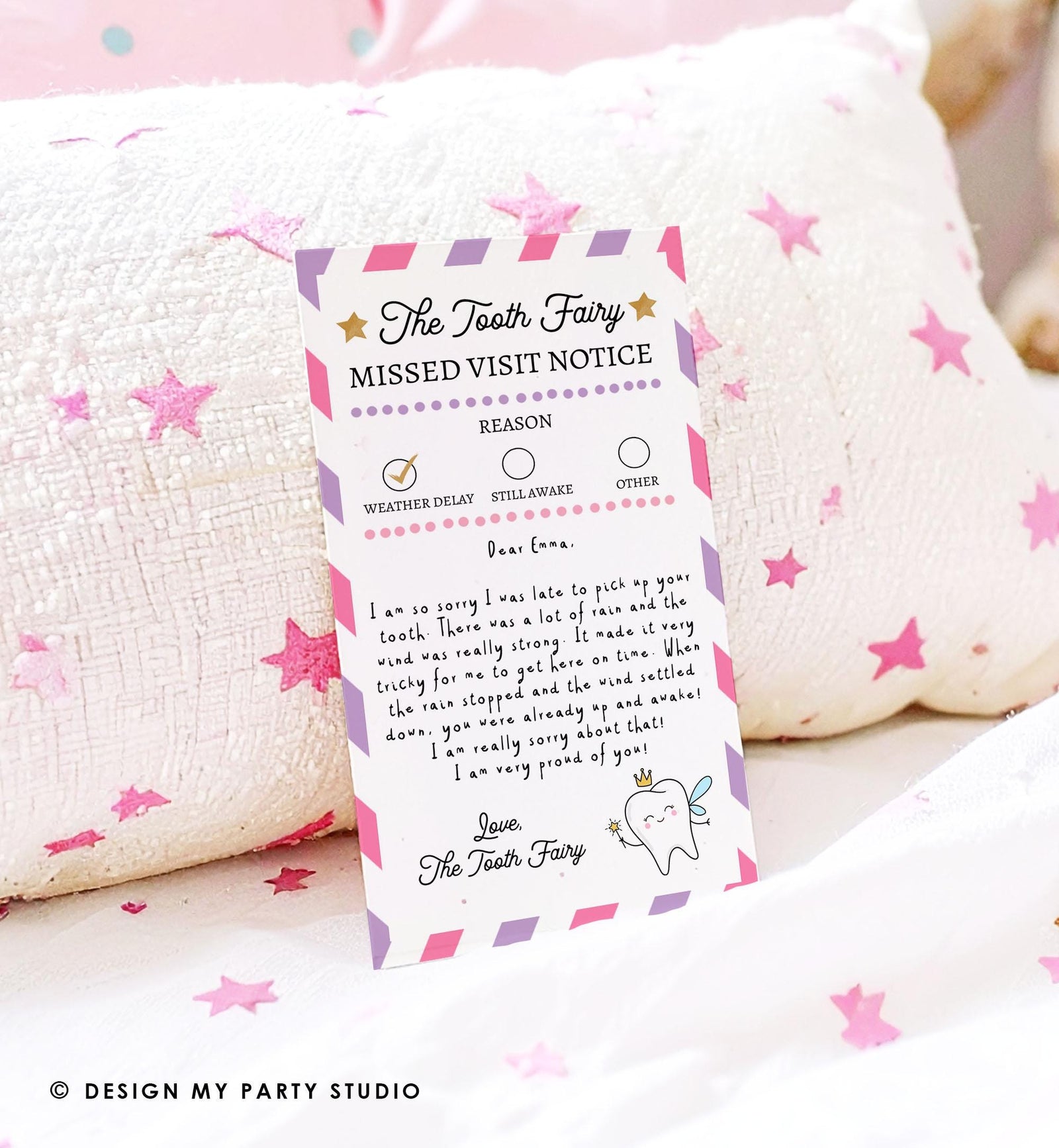 Editable Tooth Fairy Apology Note Official Fairy Note Missed Visit Notice Forgot to Come Kids Fairy Letter Digital Template Printable 0526