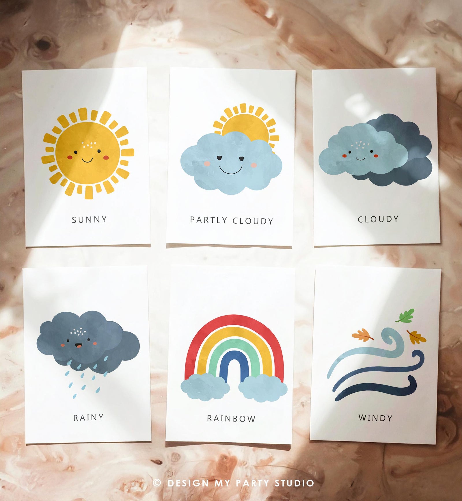 16 Weather Flash Cards Educational Flashcards Forecast Graph Rainbow Colors Montessori Classroom Decor Digital Download Printable 0550