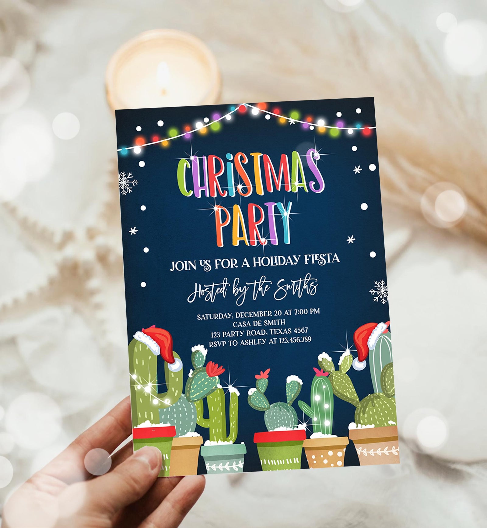 Editable Christmas Party Invitation Holiday Fiesta Cactus Mexican Feliz Navidad Xmas Party Digital Download Evite Template Printable 0273