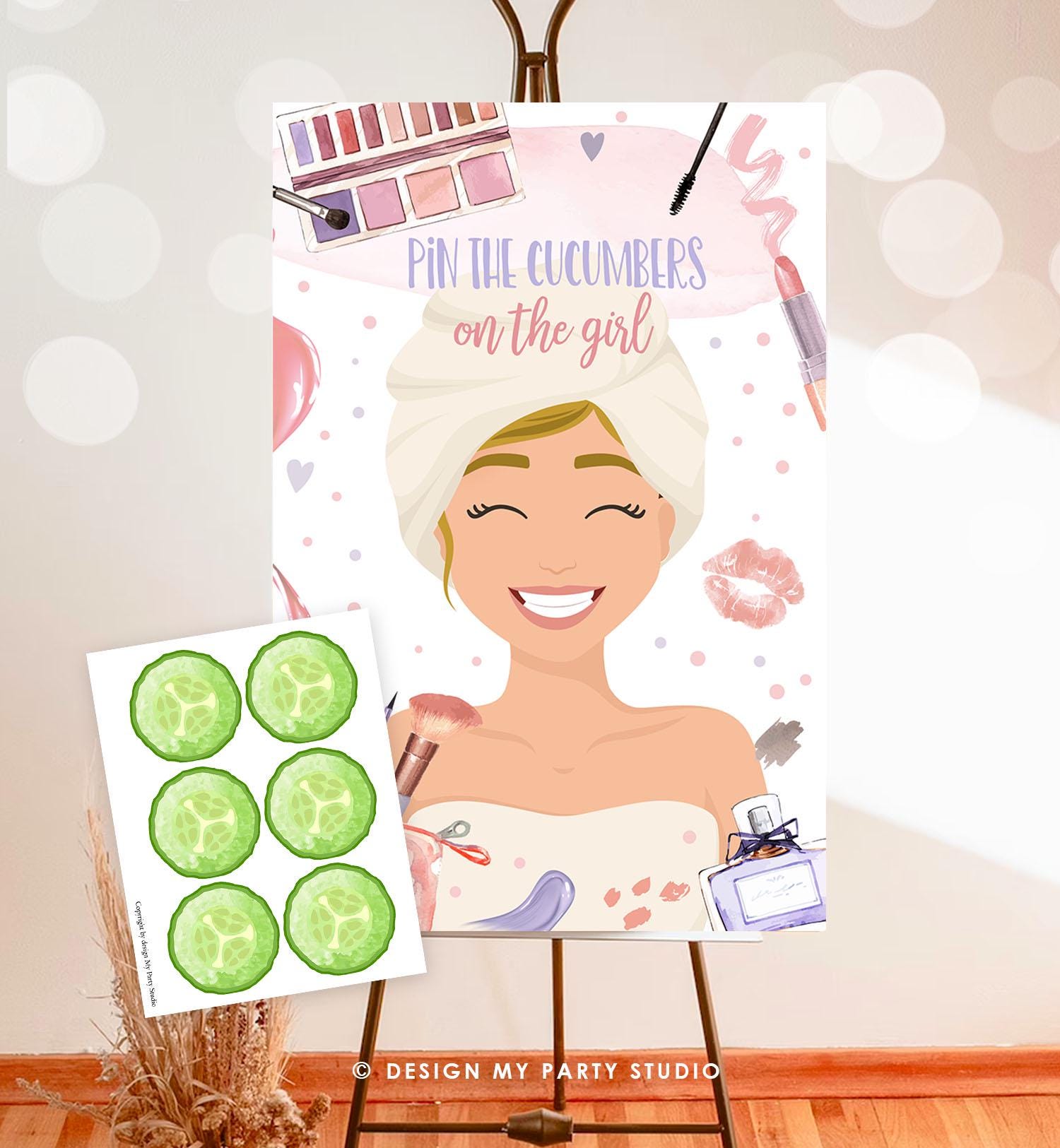 Pin the Cucumbers on The Girl Spa Party Game Spa Birthday Game Glitters and Glamour Makeup Activity Instant Download Printable Digital 0420