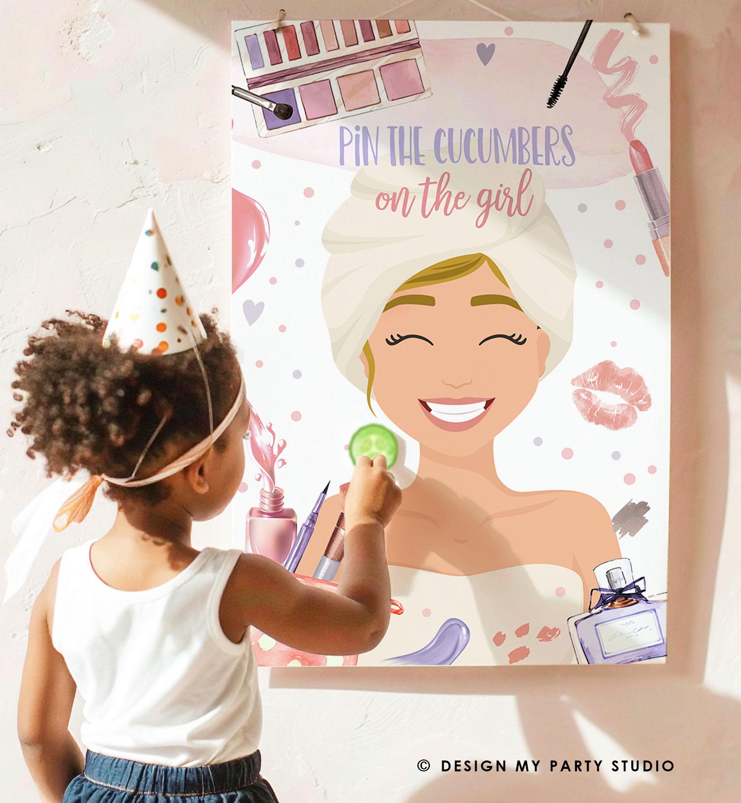 Pin the Cucumbers on The Girl Spa Party Game Spa Birthday Game Glitters and Glamour Makeup Activity Instant Download Printable Digital 0420