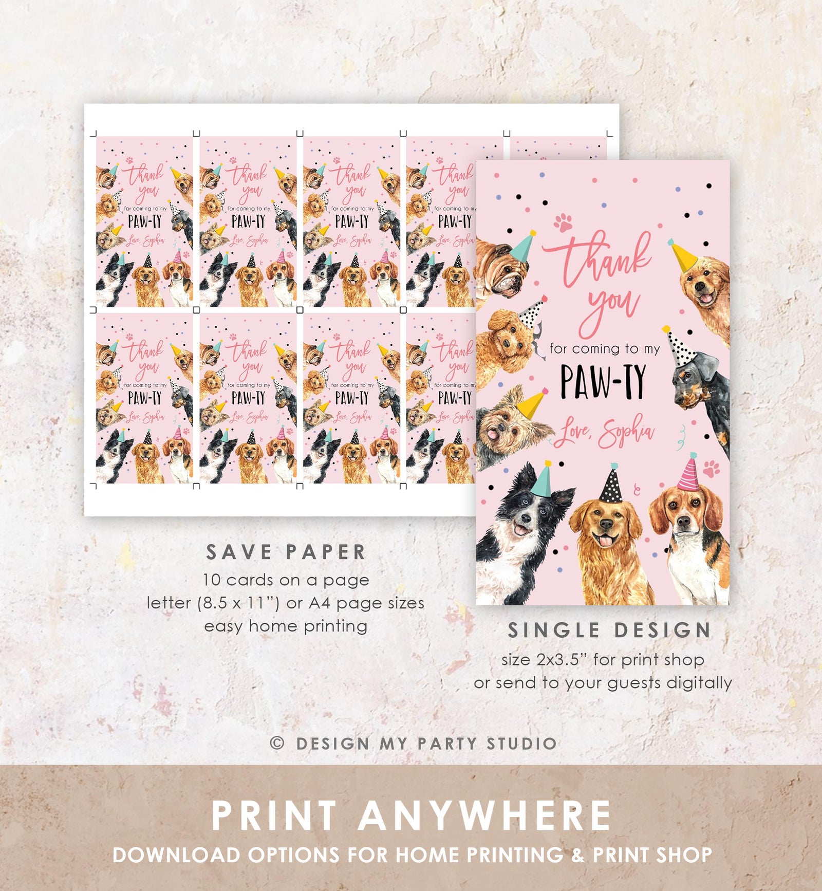 Editable Dog Puppy Favor Tag Puppy Dog Birthday Thank You tag Girl Pink Puppies Pup Pet Vet Animal Doggy Shelter Template Printable 0384