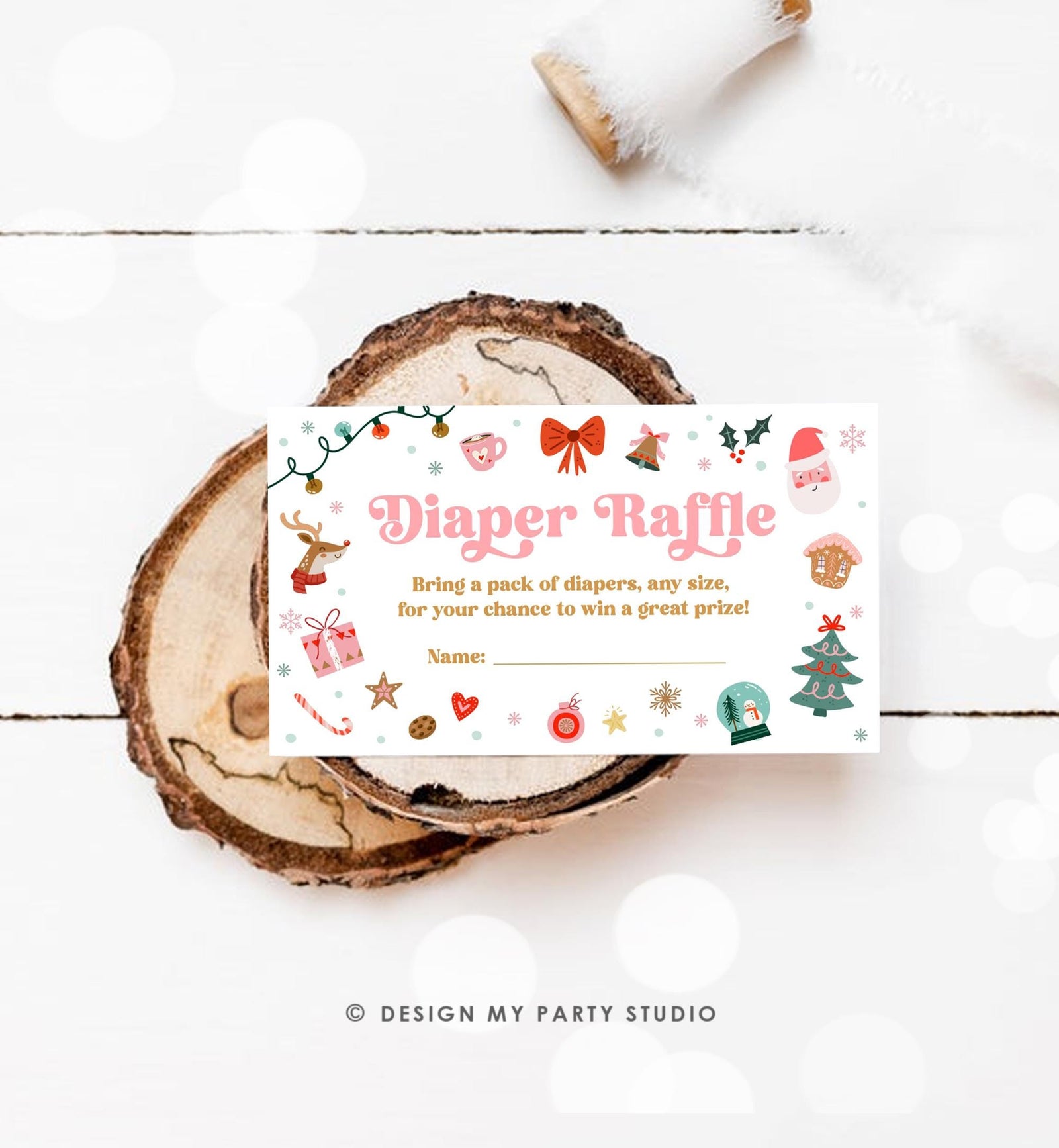 Editable Christmas Diaper Raffle Ticket Winter Baby Shower Baby It's Cold Outside Little Merry Baby Digital Template Printable 0529