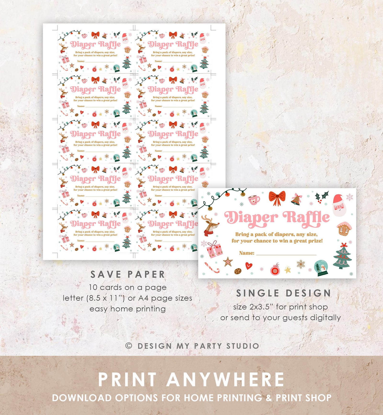 Editable Christmas Diaper Raffle Ticket Winter Baby Shower Baby It's Cold Outside Little Merry Baby Digital Template Printable 0529