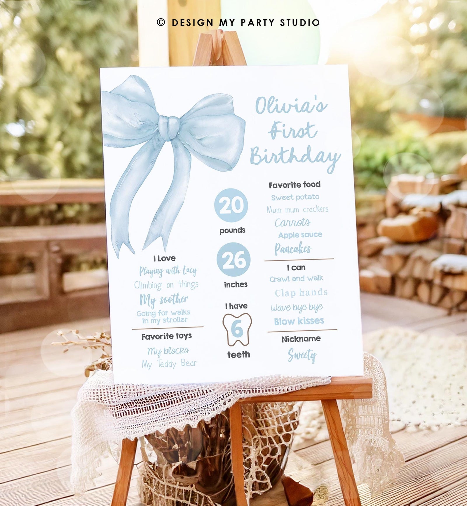 Editable Blue Bow Birthday Milestone Sign Girls Just Wanna Be One Girl 1st Birthday Blue Coquette Bow Preppy Digital Template Printable 0527