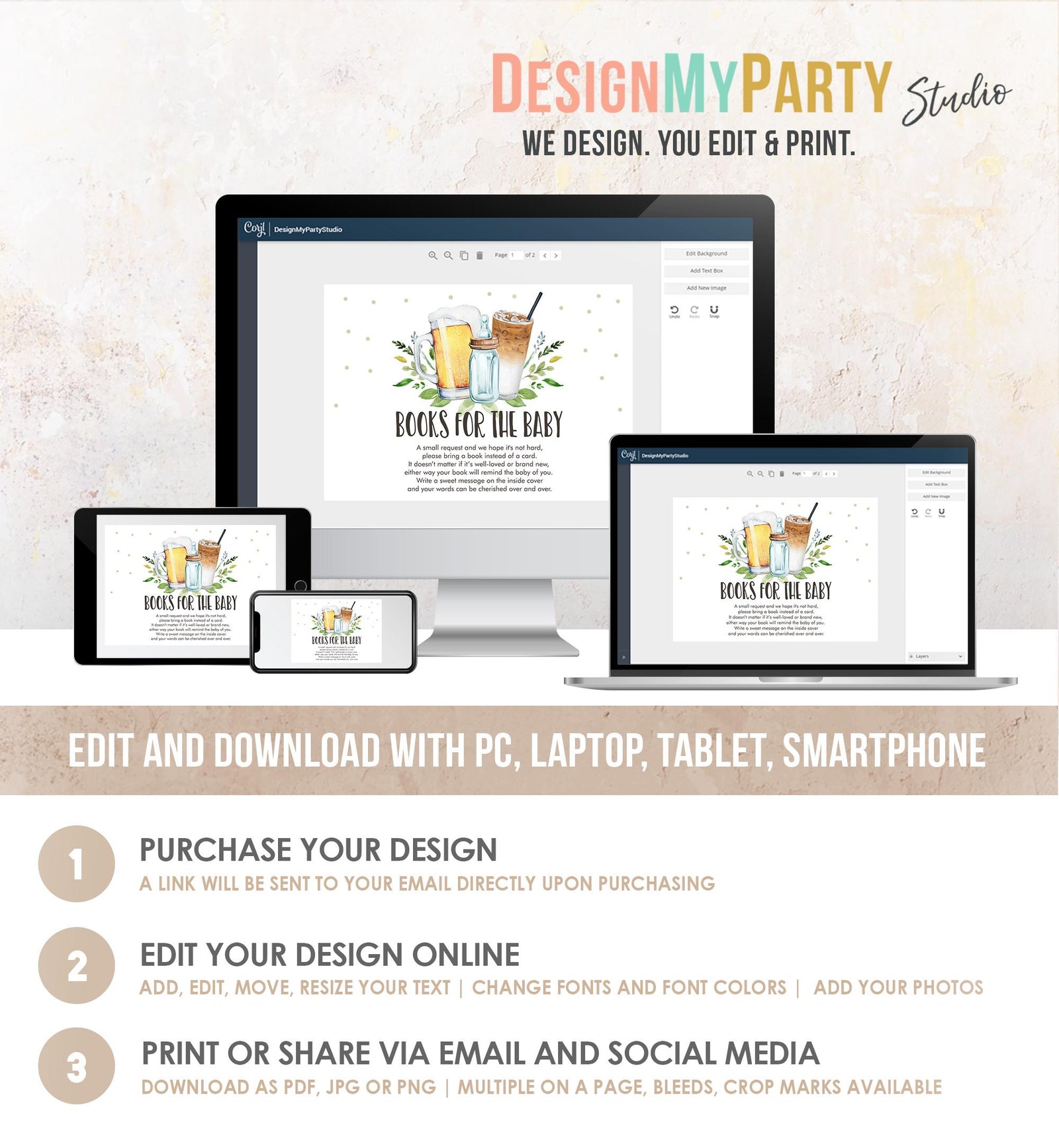 Editable Books for Baby Card Bring a Book Card Cold Brew Baby is Brewing Baby shower Book Insert Request Digital Template Printable 0190