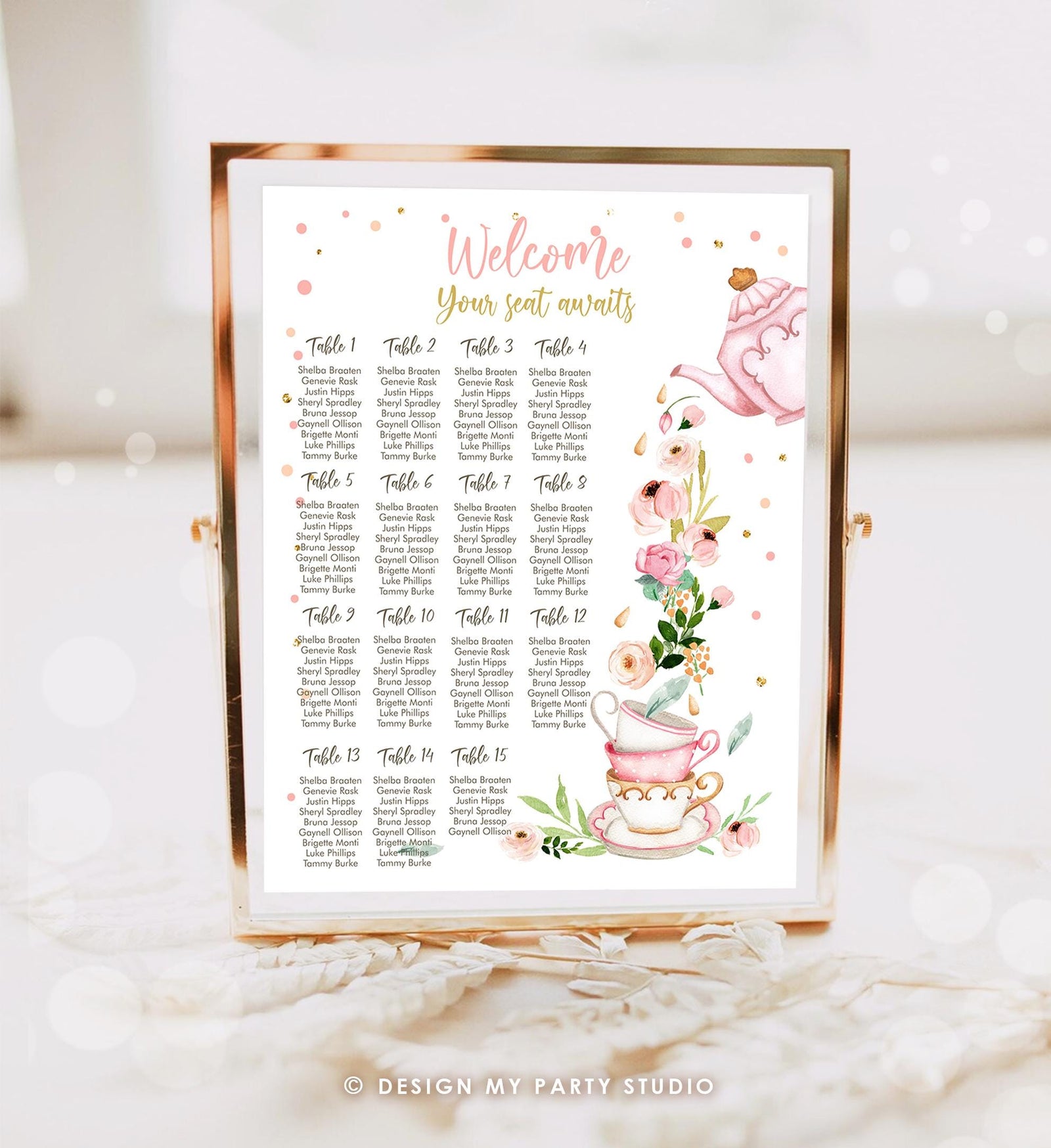 Editable Seating Chart Template Baby is Brewing Baby Shower Seating Sign Floral Tea Party Pink Digital Download Template Printable 0349